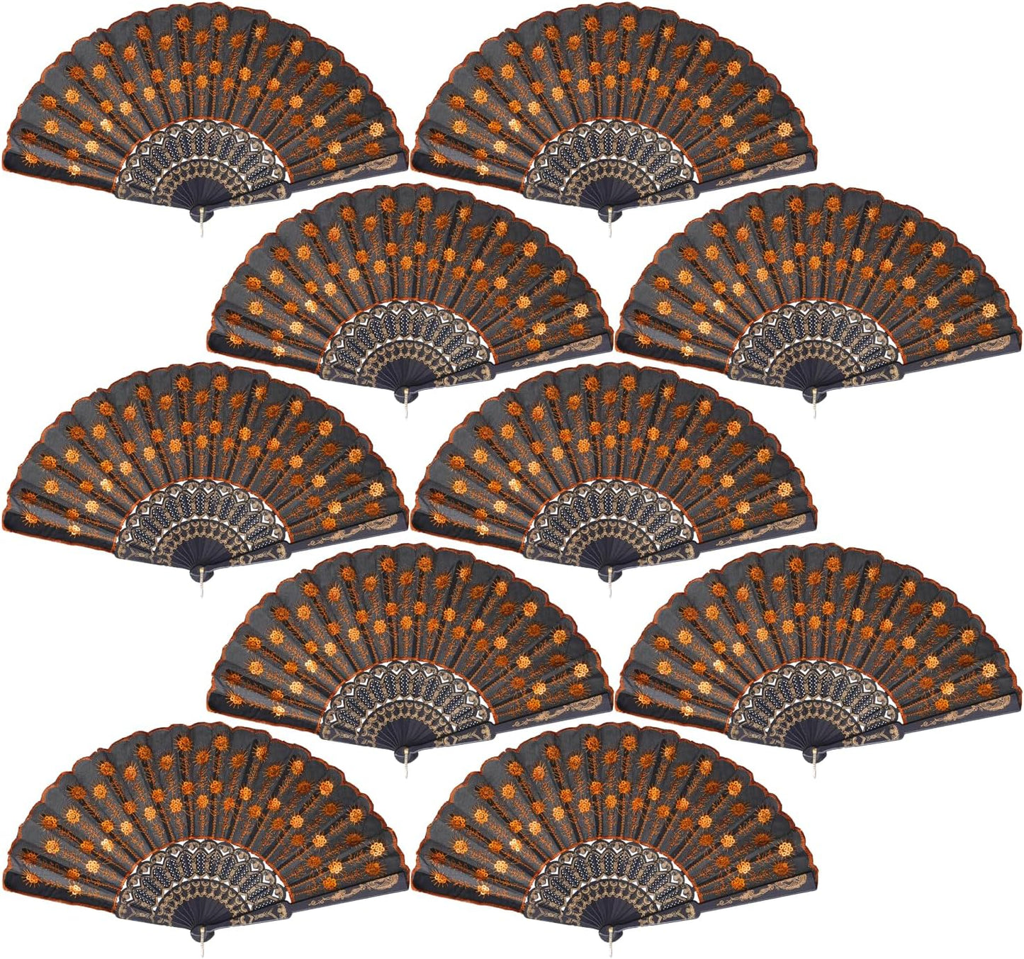 QIRMIZI 10 Pack Fabric Folding Handheld Fans, Perfect for Weddings, Parties, and Dancing,Orange