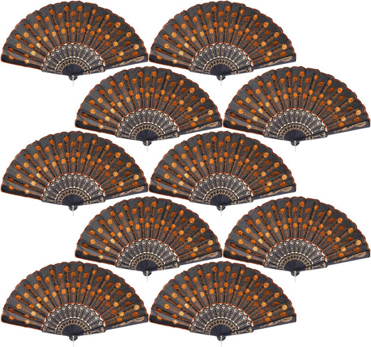 QIRMIZI 30 Pack Fabric Folding Handheld Fans, Perfect for Weddings, Parties, and Dancing,Orange