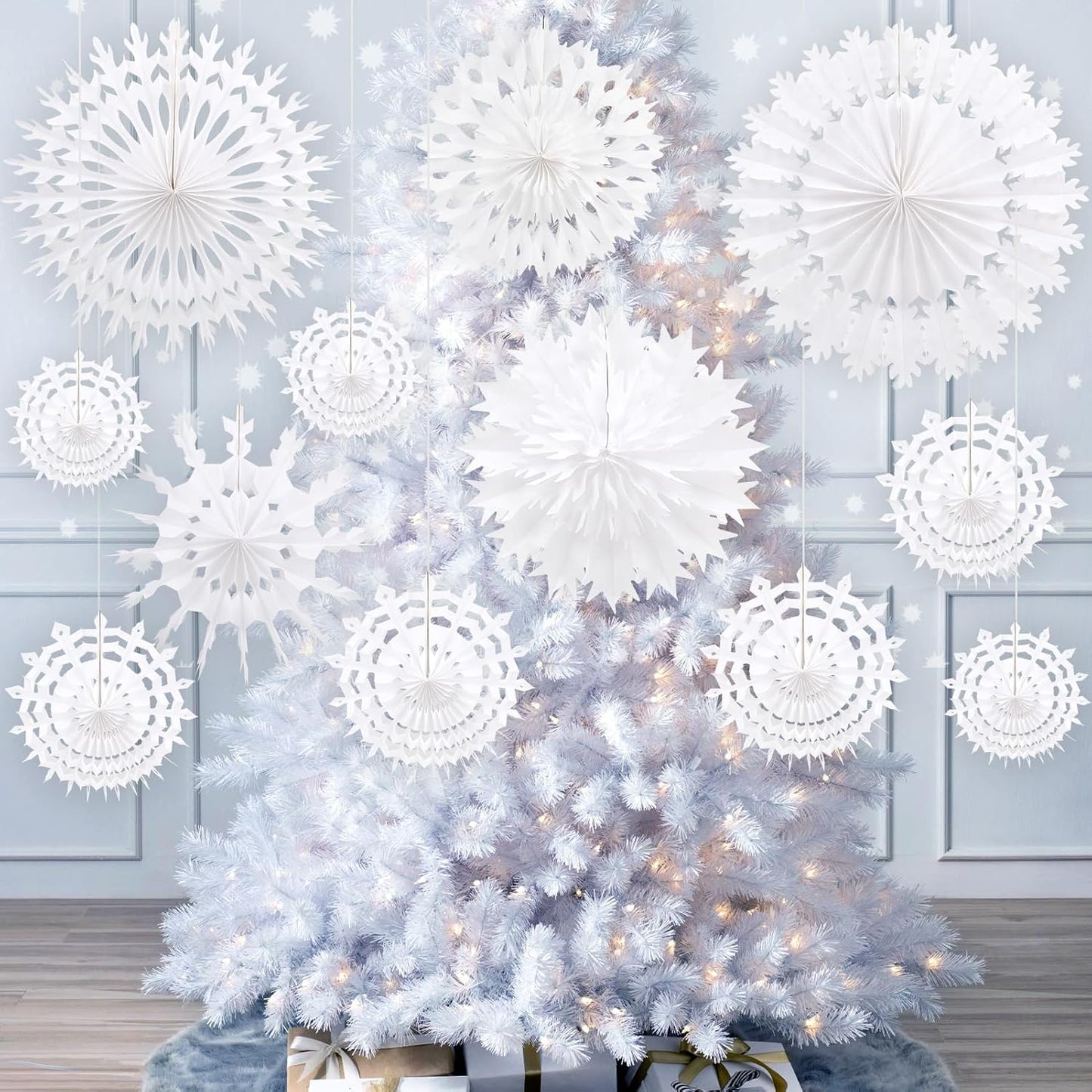 BestoFun 12 PCS White Paper Snowflake Decorations Frozen Birthday Party Supplies Winter Wonderland Party Decorations Christmas Large Snowflake Decorations Hanging Snowflake Decorations