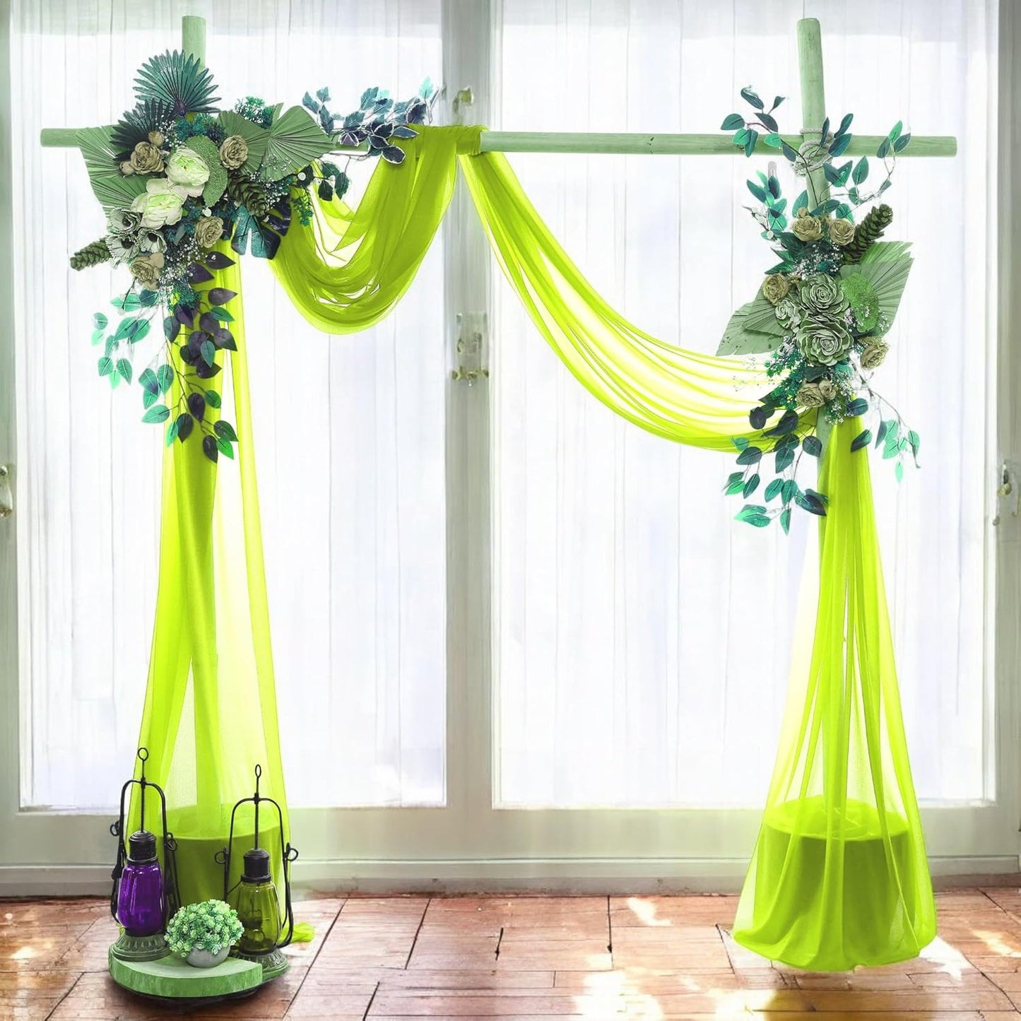 MDS Halloween Chiffon Draping Fabric - 2 Panel, 30" Wide x 20ft Long - Sheer Spooky Arbor & Canopy Drapery for Haunted House Backdrops, Party Ceilings, DIY Costumes & Themed Events - Parrot Green