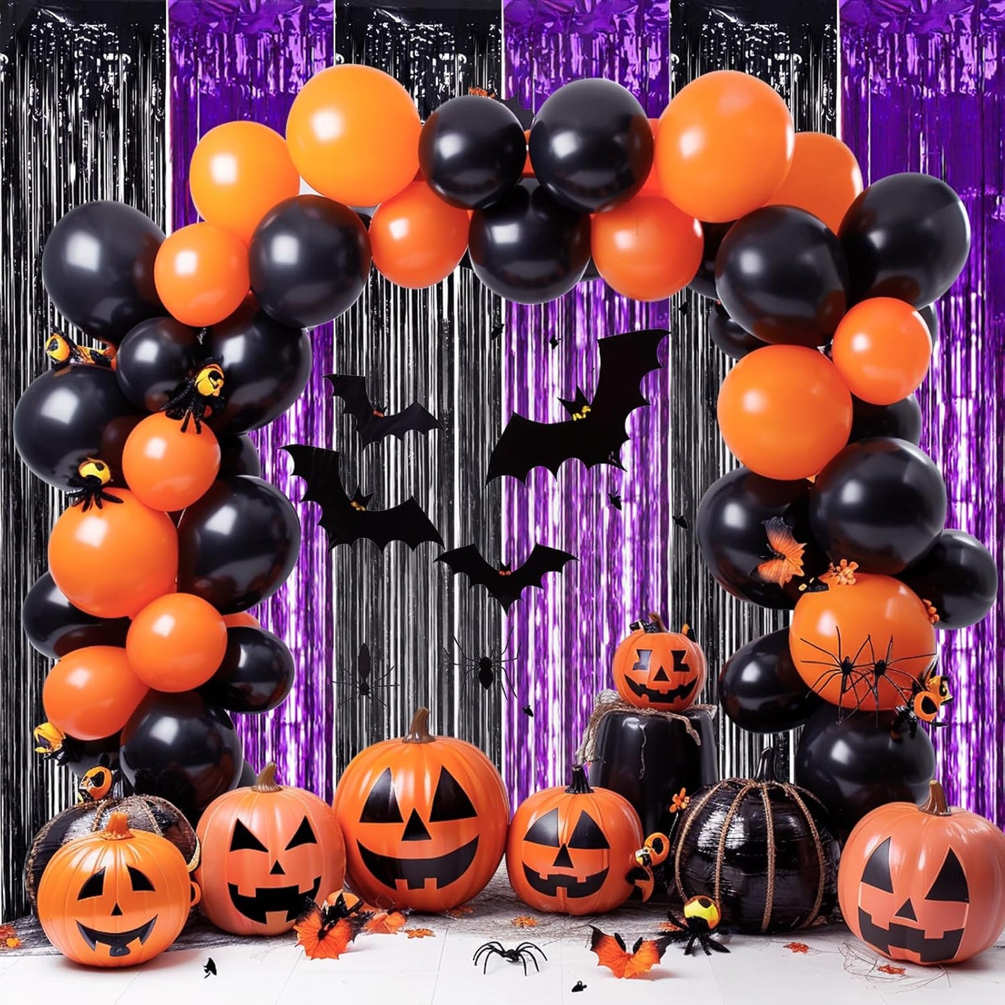 TONIFUL 2Pcs Black Purple Door Streamers,Photo Booth Backdrop Metallic Streamers Foil Fringe Curtains for Birthday Christmas New Year Bachelorette Halloween Party Streamers Decor