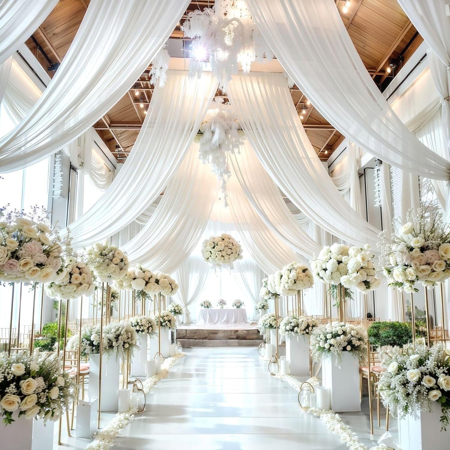 MDS Halloween Chiffon Draping Fabric - 2 Panel, 30" Wide x 20ft Long - Sheer Spooky Arbor & Canopy Drapery for Haunted House Backdrops, Party Ceilings, DIY Costumes & Themed Events - White