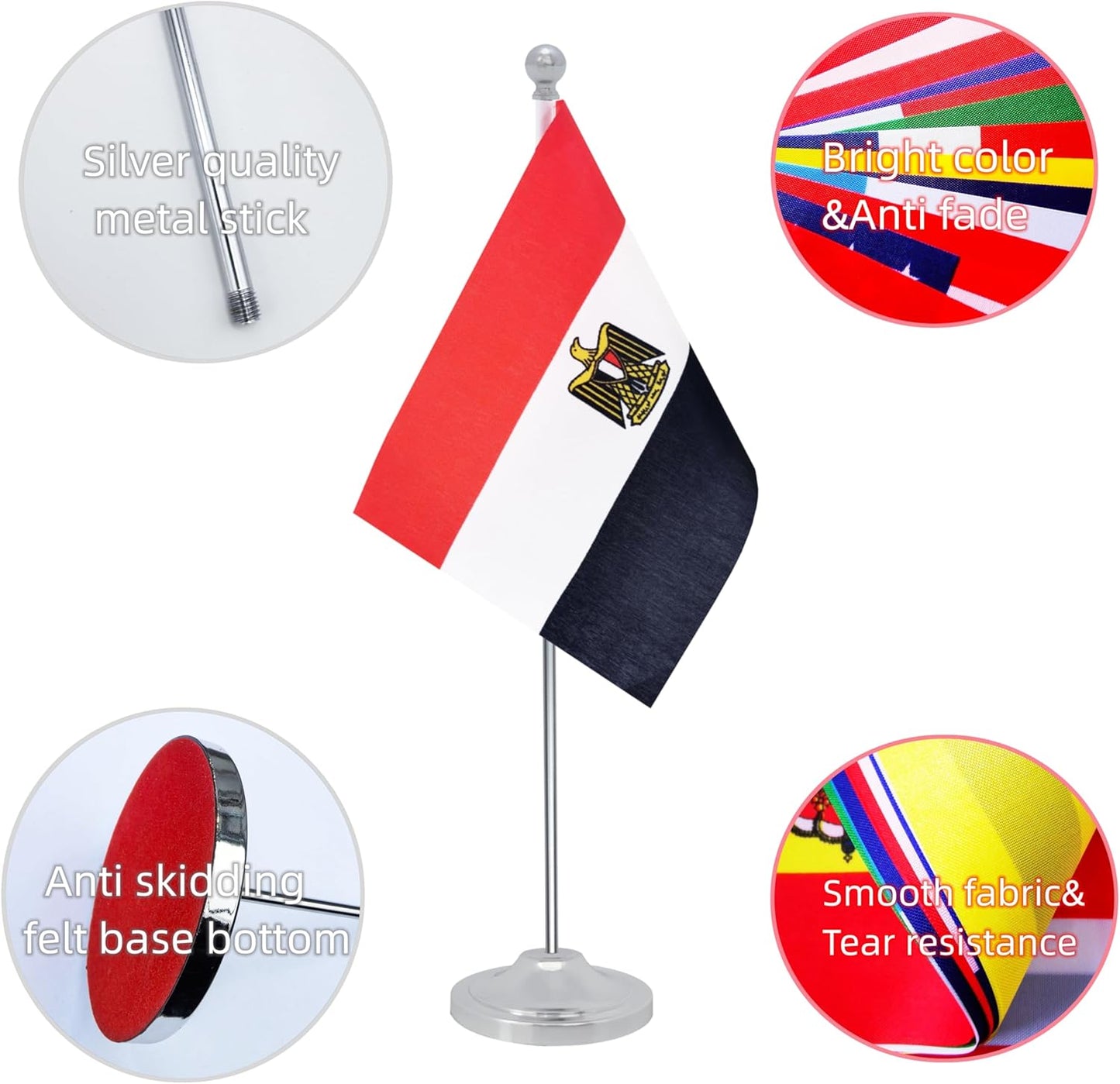 Egypt Desk Flag, Egyptian Table Office Flag with Metal Pole and Stand Base, International Country Flags, Festival Event Celebration, Classroom Meeting Desktop Decor (Egypt)