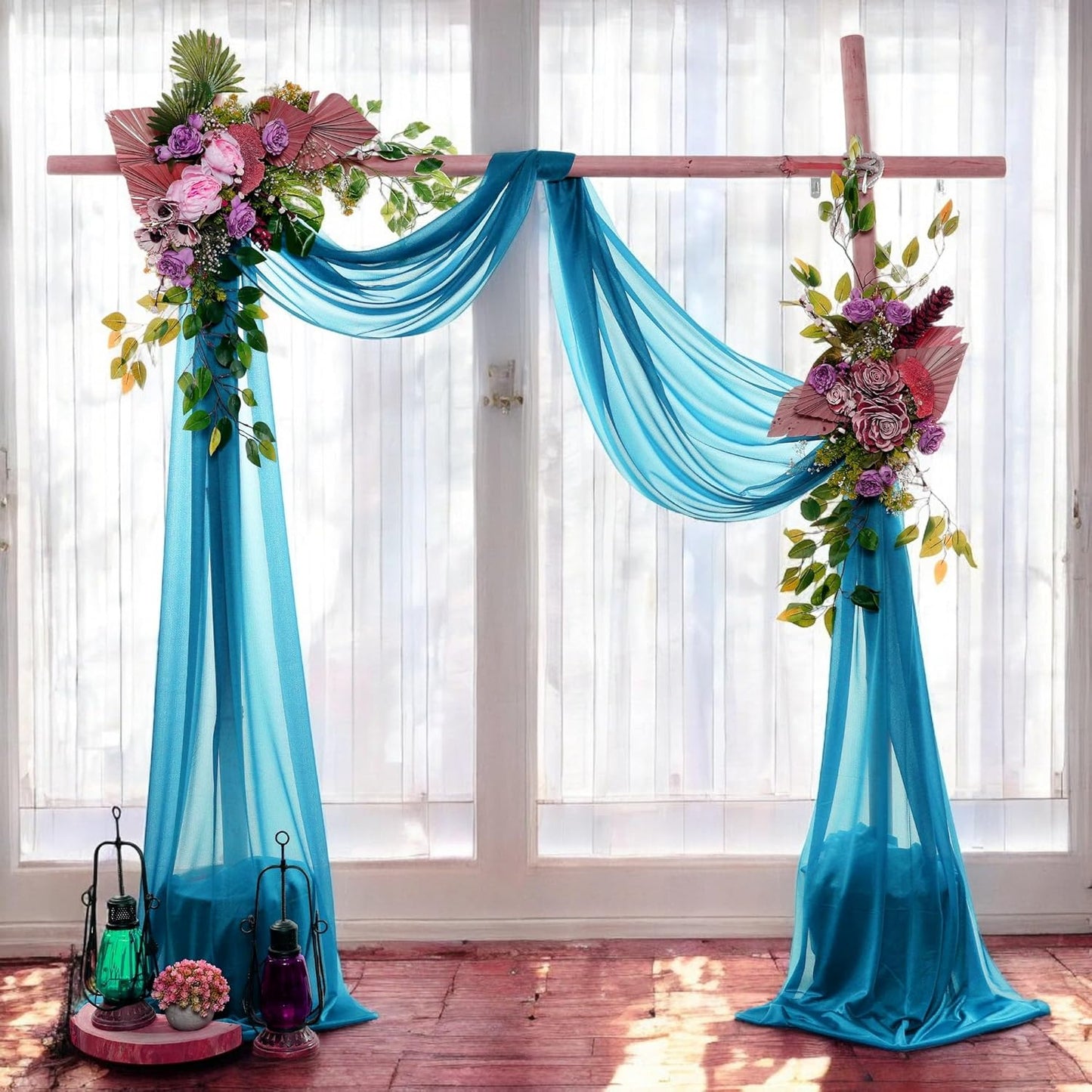 MDS Halloween Chiffon Draping Fabric - 2 Panel, 30" Wide x 30ft Long - Sheer Spooky Arbor & Canopy Drapery for Haunted House Backdrops, Party Ceilings, DIY Costumes & Themed Events - Dark Teal