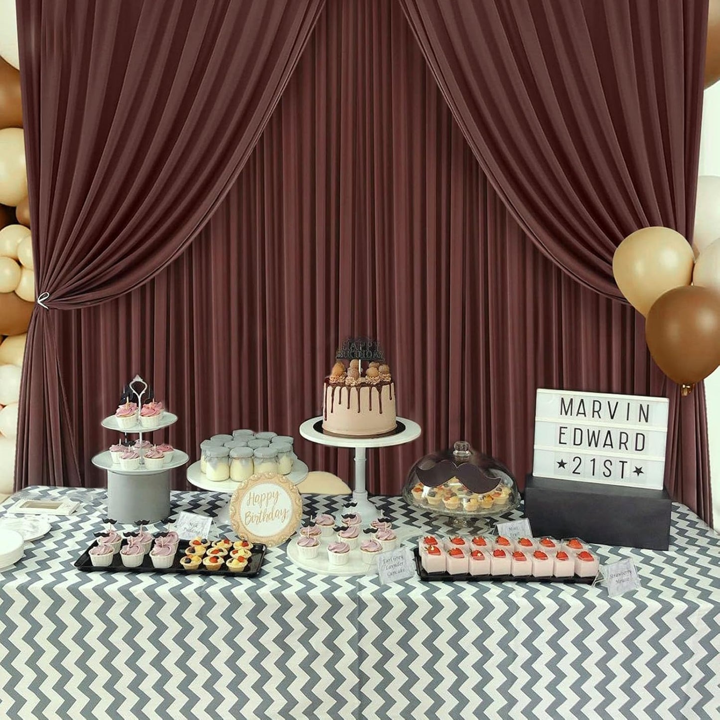 10 x 7 Feet Red Brown Backdrop Curtain for Partie, Background Curtains for Photoshoot, Birthday, Wedding, Halloween, Thanksgiving, Christmas, New Year Party Decorations 5Ft x 7Ft, 2 Panels