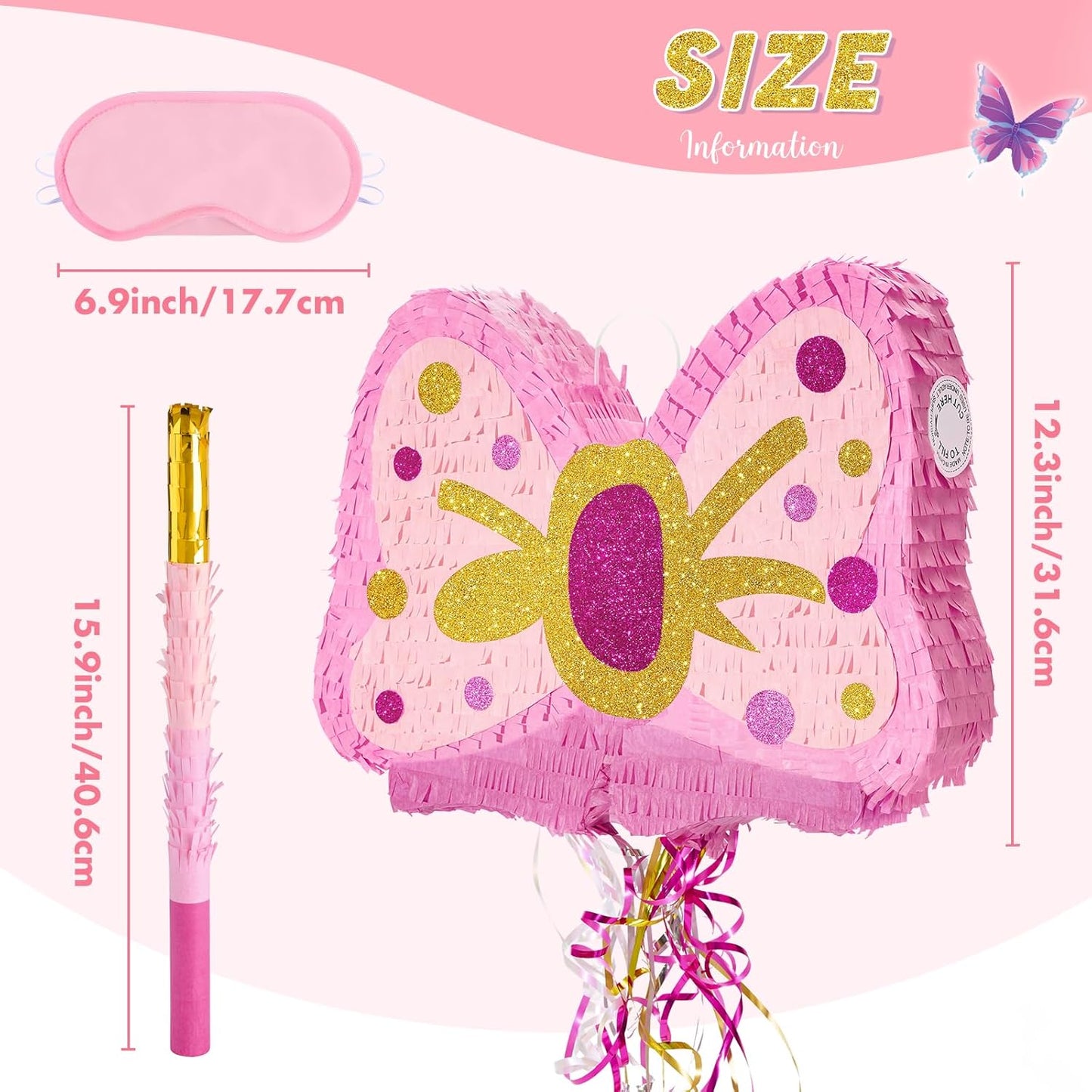 WERNNSAI Pink Bow Piñata - Girls Birthday Party Decoration Bow Tie Piñata with Blindfold and Bat for Kids Princess Theme Party Supplies favors