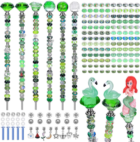 158 Pcs DIY Fairy Wand Garden Stakes Kit,Multiple Color Scheme European Beads Crystal Diamond Tops and 12 or 10 Inch Threaded Rods,Stainless Steel Stakes with Diamond Toppe (Peridot)