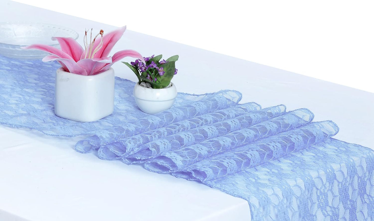 MDS Pack of 25 Wedding 12 x 108 inches Lace Table Runner for Wedding, Decorations for Birthday Parties, Banquets, Graduations, Engagements, and Runners fit Rectangle, Round Table- Baby Blue