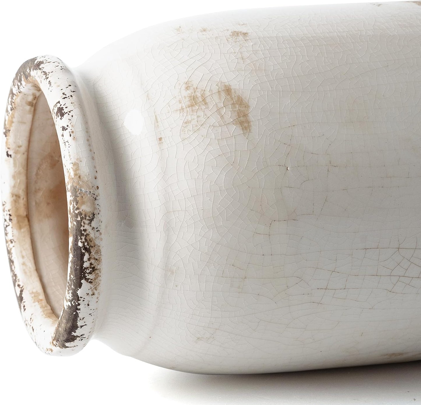 VICTOR & TERESA Rustic White Vase for Home Decor, Ceramic Vases for Flowers, Modern Farmhouse Decorative Vases for Pampas Grass,Table Accent, Mantel, Living Room,Bookshelf, Centerpieces, 8''