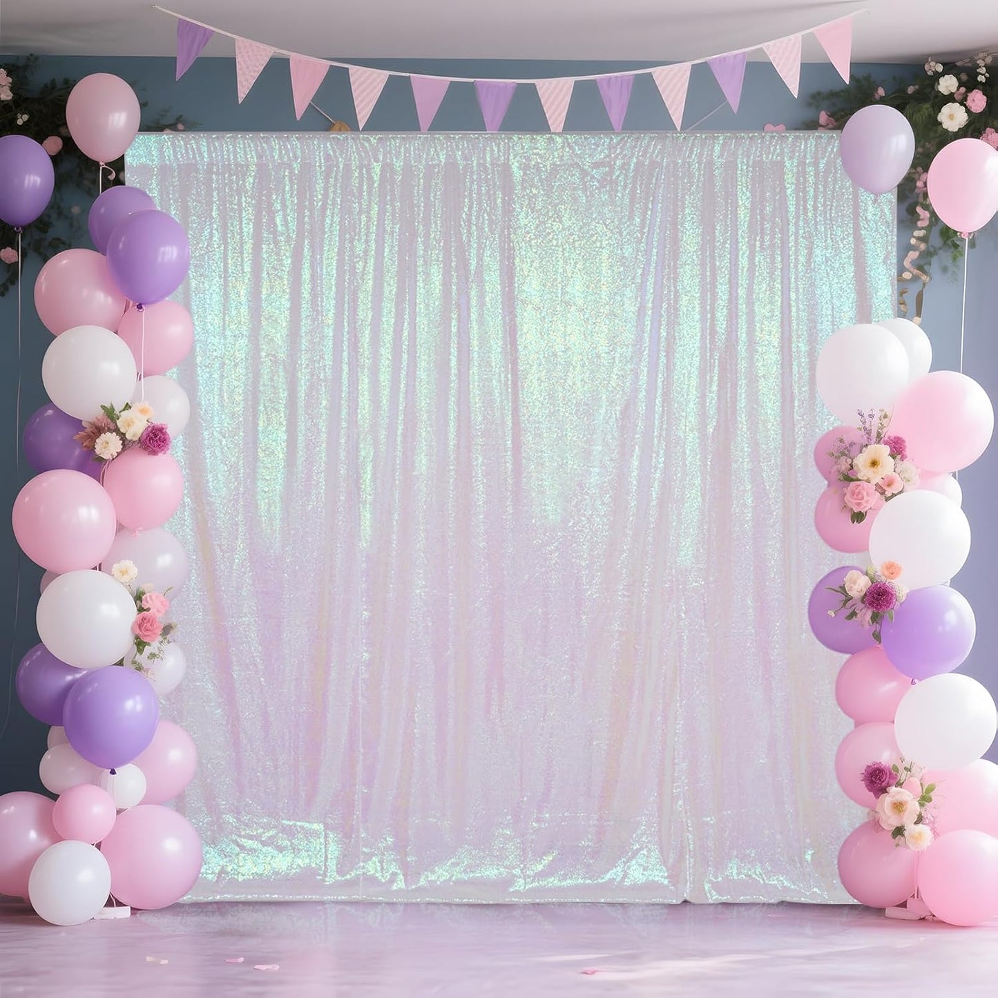 SquarePie Sequin Backdrop Curtain Not See Through Thick Glitter Background for Party 6FT x 6FT Iridescent