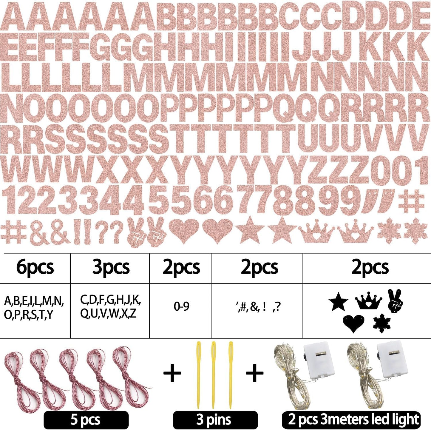 167Pcs DIY Glitter Customizable Banner Kit Custom Banner Happy Birthday Letters Happy New Year Personalized Banners Decor for Christmas Baby Shower Birthday Party Decoratation (Glitter Rose Gold)