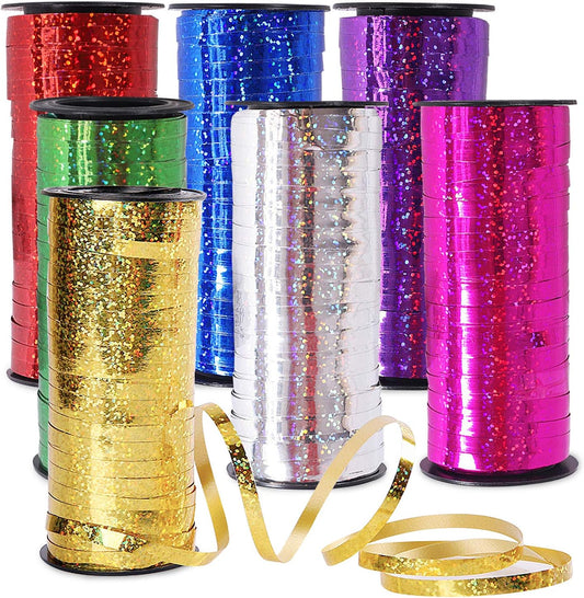 7 Pack Curling Ribbon, Crimped Curling Ribbon Metallic Balloon Ribbons Gift Wrap Ribbons Balloon String Shiny Wrapping for Crafts, Christmas, Birthday, Wedding, Party Decoration (Glittered)