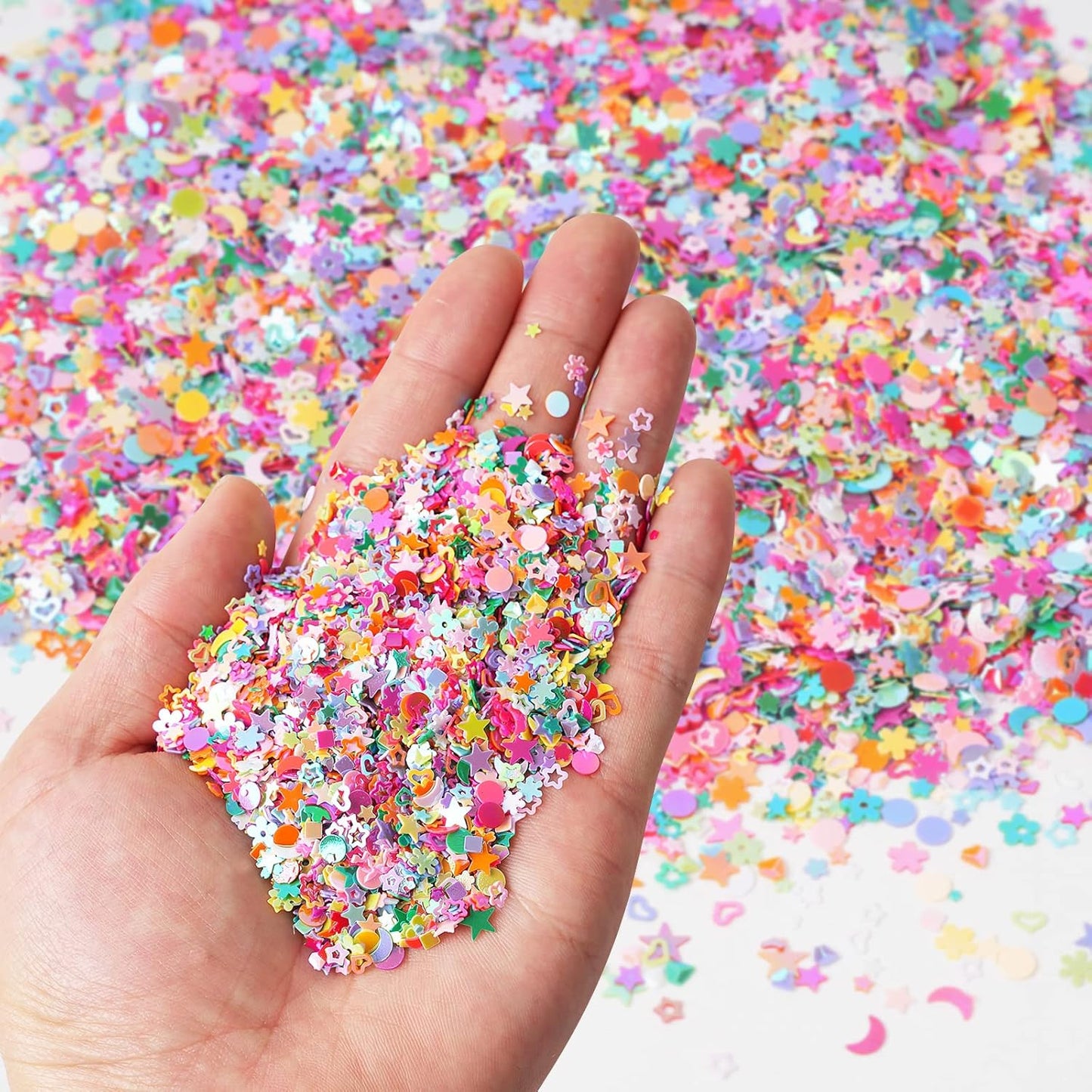 Multicolor Manicure Glitter Confetti 3.6oz/100g, Mixed Shapes Size 2-10mm for Party Decoration, DIY Crafts, Premium Nail Art Etc