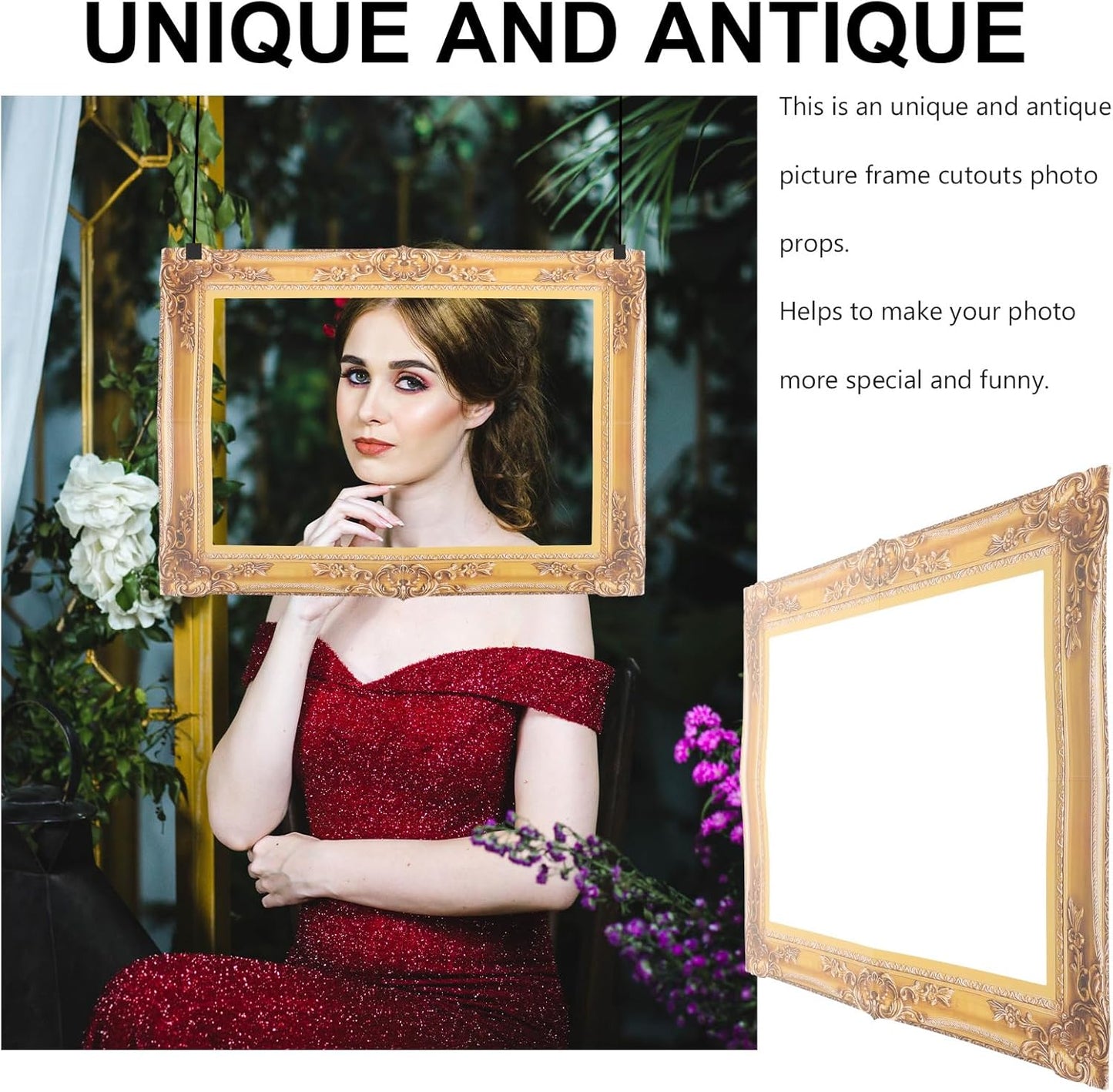 Vintage Decor Gold Photo Booth Frame Prop Antique Looking Cardboard Picture Frame Cutouts Graduation Photo Frame DIY Selfie Frame for Wedding Birthday Carnival Party Wedding Decor