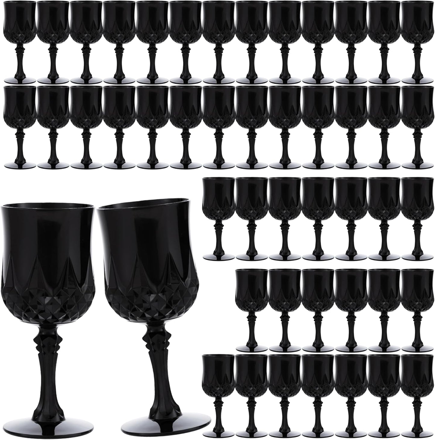 JLYLOL Plastic Vintage Wine Glasses 7OZ Plastic Goblets Vintage Drinking Glasses 48PCS Retro Wedding Glassware Water Goblets Reusable Drinking Cups for Party,Reception,Celebration,Bar,Whiskey(Black)