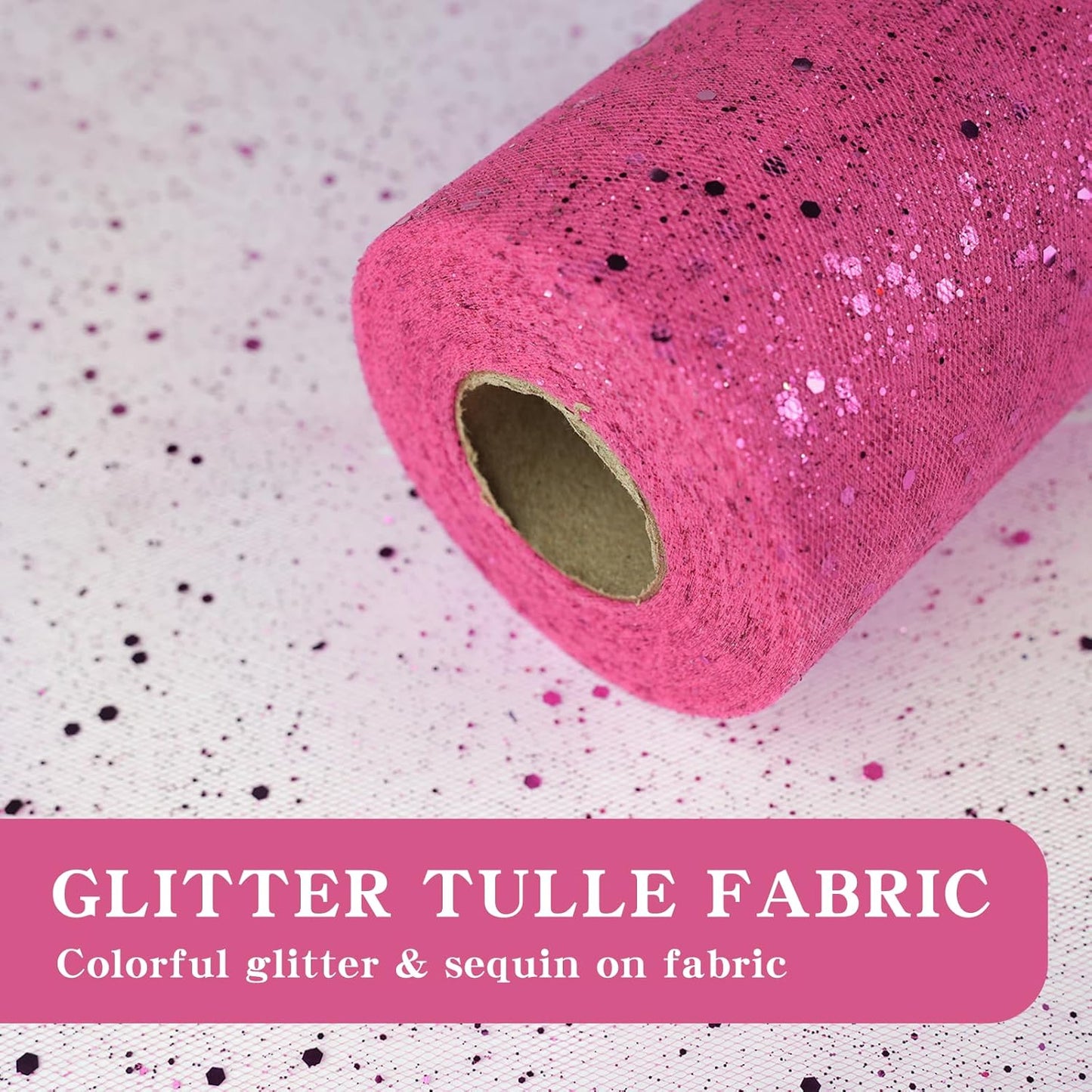 Glitter Tulle Rolls, 6” by 50 Yards (150FT) Sparkling Tulle Spool Ribbon Sequin Tulle Netting Fabric for Tutu Skirt Wedding Birthday Baby Shower (Rose Red)