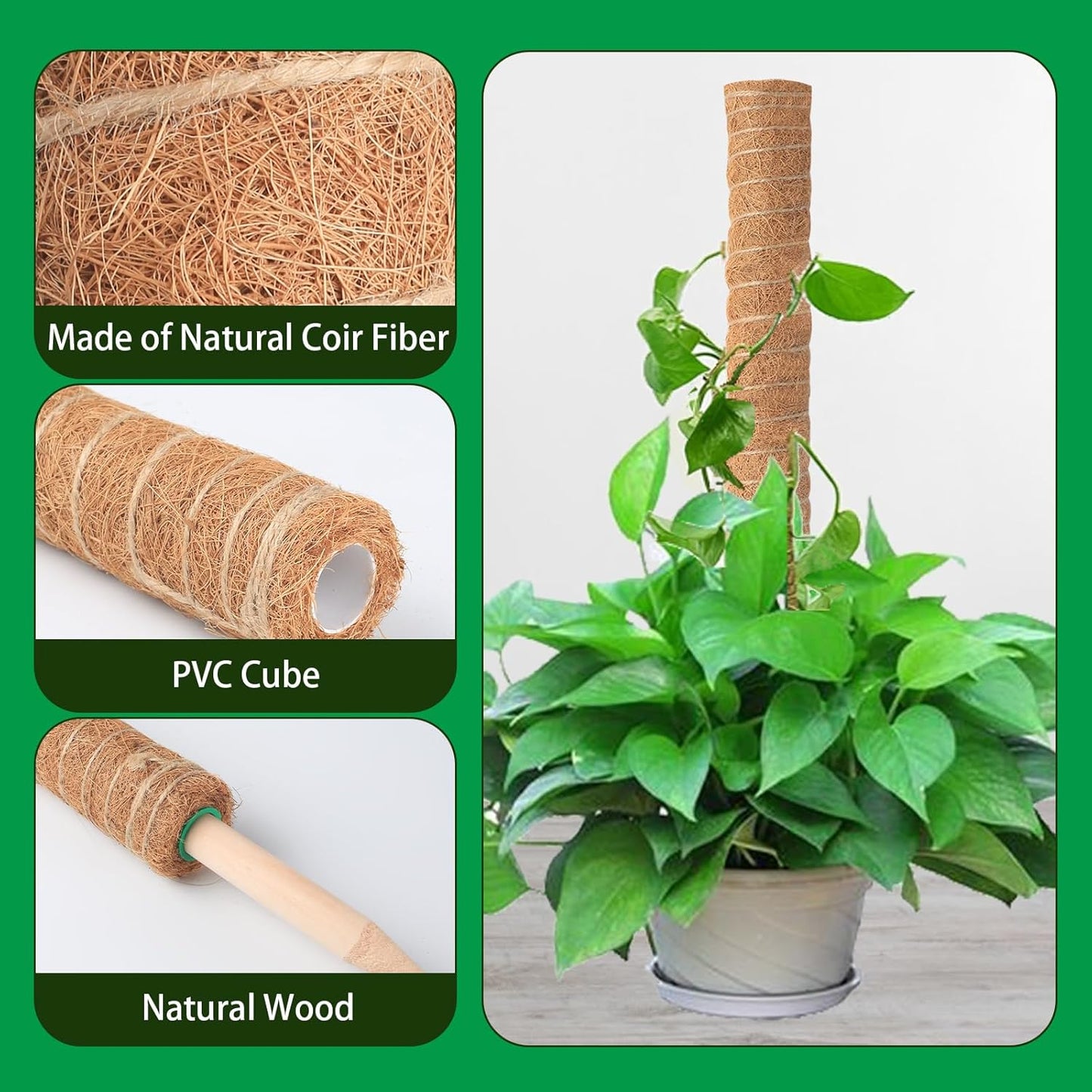 6 Pack Moss Poles for Monstera Plant Support (4x17in + 2x12in, 92in Total) – Stackable Moss Pole for Plants,Ideal Plant Stakes for Indoor Plants, Pothos, and Philodendron Support，with Garden Ties