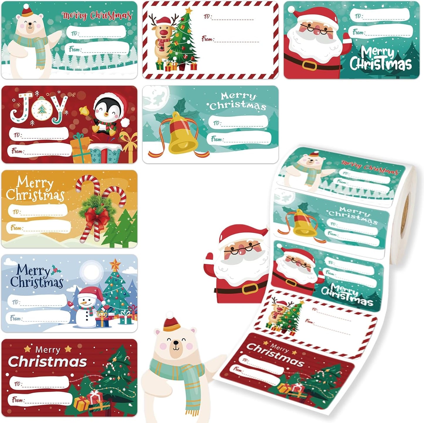 500 PCS Christmas Gift Tags Christmas Santa Claus Stickers Self Adhesive Cartoon Christmas Tag Christmas Festival Holiday Decor（New）