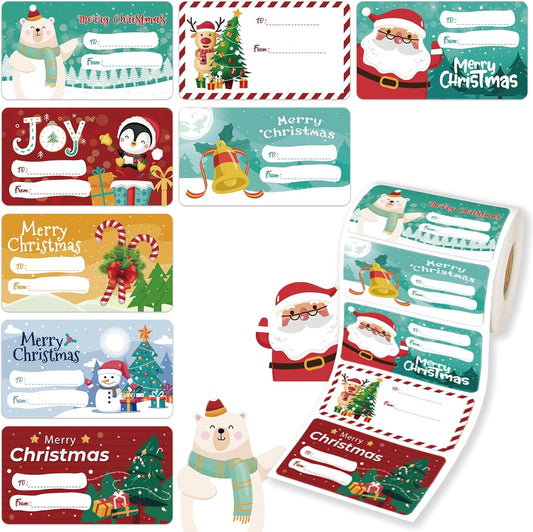 500 PCS Christmas Gift Tags Christmas Santa Claus Stickers Self Adhesive Cartoon Christmas Tag Christmas Festival Holiday Decor（New）