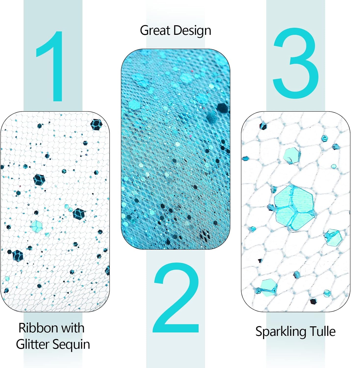 Glitter Tulle Rolls, 6” by 50 Yards (150FT) Sparkling Tulle Spool Ribbon Sequin Tulle Netting Fabric for Tutu Skirt Wedding Birthday Baby Shower (Light Blue)