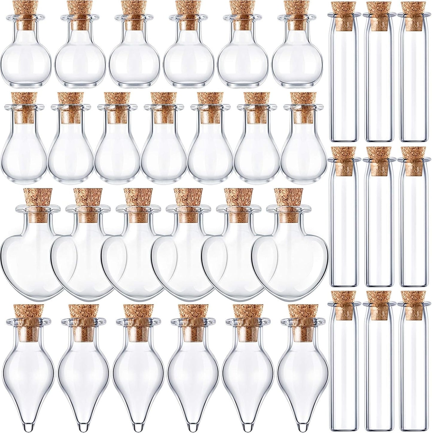 Patelai 50 Pcs Mini Glass Bottles Jars with Cork Stoppers Tiny Cork Glass Bottles Halloween Small Wishing Message Jars DIY Decor for Winter Christmas Party Wedding Baby Shower Favors(Geometric Shape)