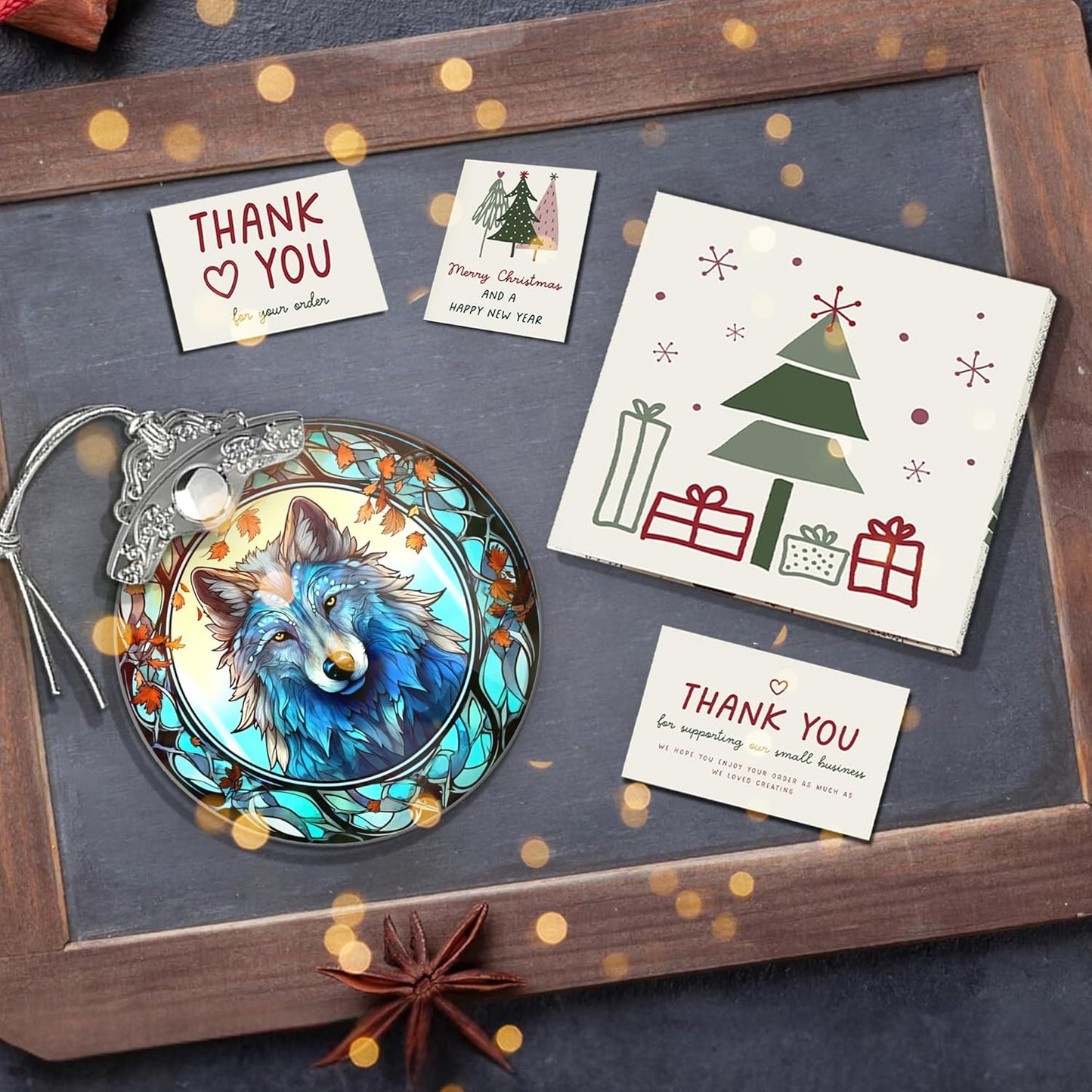 2025 Ornament Stained Glass Effect, Big 4 Inch Acrylic Hanging Art, Tree Ornaments, Holiday Decoration, Car Interior Accent, 2025 Christmas Ornament (Mystic Wolf)