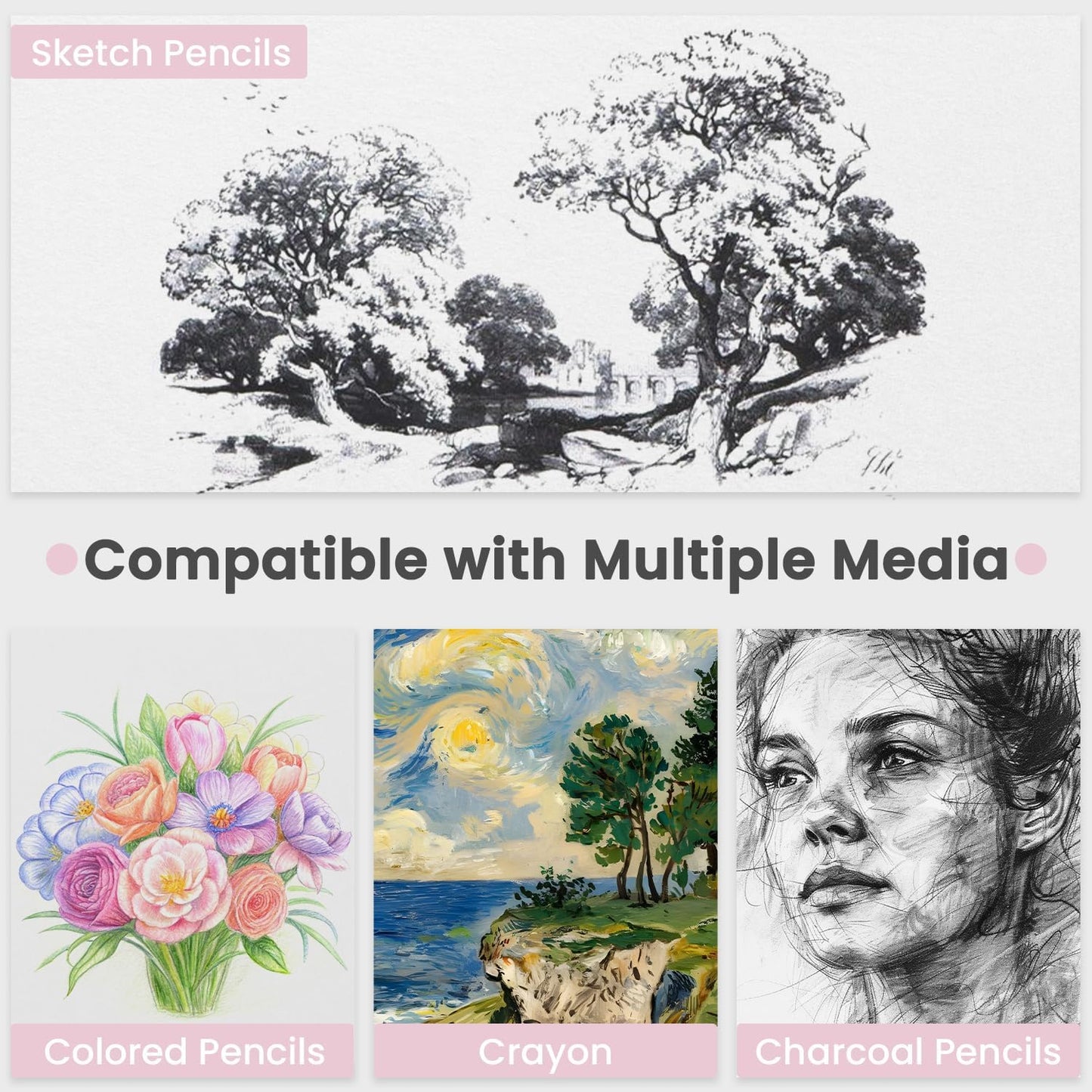 9"x12" Sketchbook Pink, 1 Pack-100 Sheets Cute Sketchbook for Girls, 68lb/100gsm Pink Sketch Book for Kids, Spiral Drawing Pad for Kid, Art Supplies for Kids 9-12 Girls.