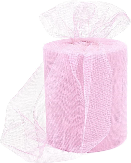 6 Inch × 100 Yards(300 Feet) Tulle Mesh Ribbon Light Pink Tulle Fabric Ribbon Roll Netting Spool for Tutu Skirt DIY Craft Wedding Home Decor Party Gift Wrapping Ornaments