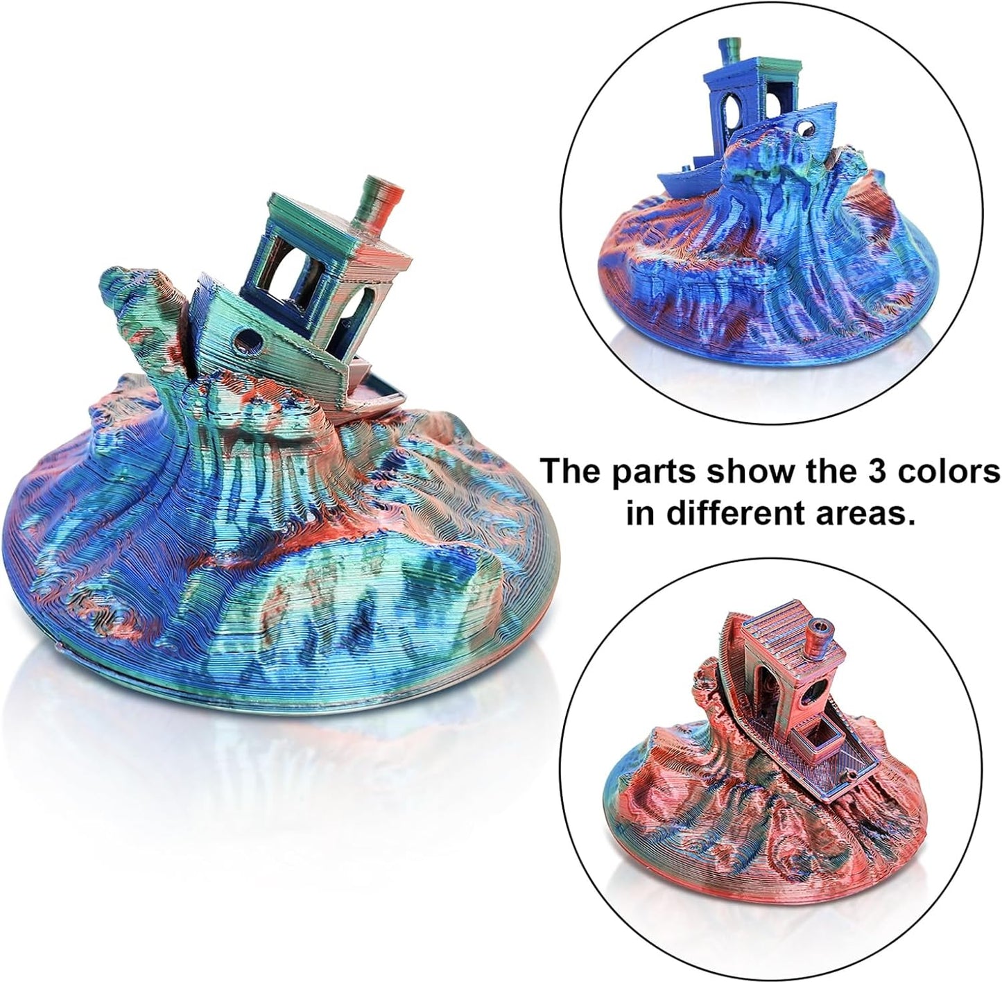 YOUSU 3D Printer Filament Triple Color Silk PLA Filament 1.75mm,3D Printing Filament Like Rainbow Filament,1kg/2.2lbs,Silk Red/Blue/Green.