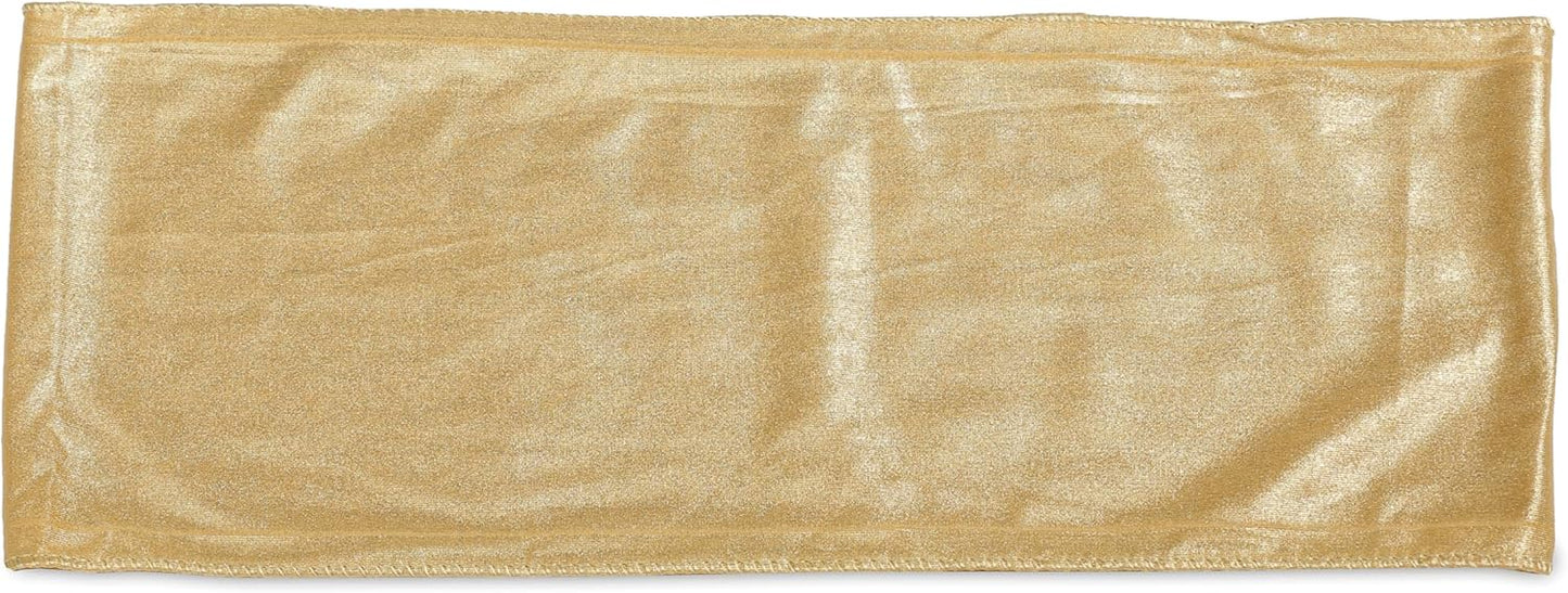 VDS Pack of 125 PCS | Metallic Gold | Spandex Chair Sashes Bows without Buckle | Stretch Elastic Banquet Universal Folding Chair Band Tie with for Wedding Party Conference Celebration Event Decoration