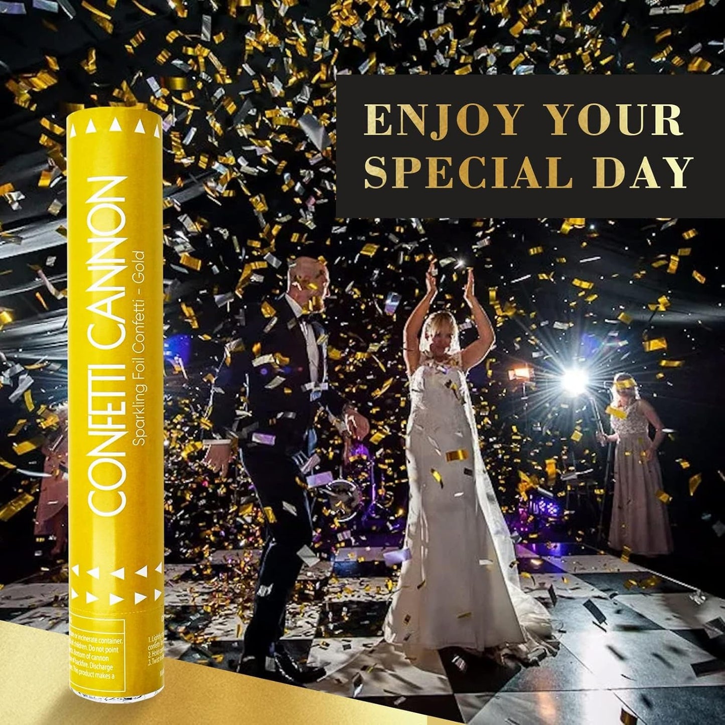Confetti Cannon Gold Party Poppers 12 Inch Streamer Cannon 12 Pack Golden Party Poppers Shooters Foil Gold Popper Cannon Bulk for Wedding,Birthday,Graduation,New Year Celebration