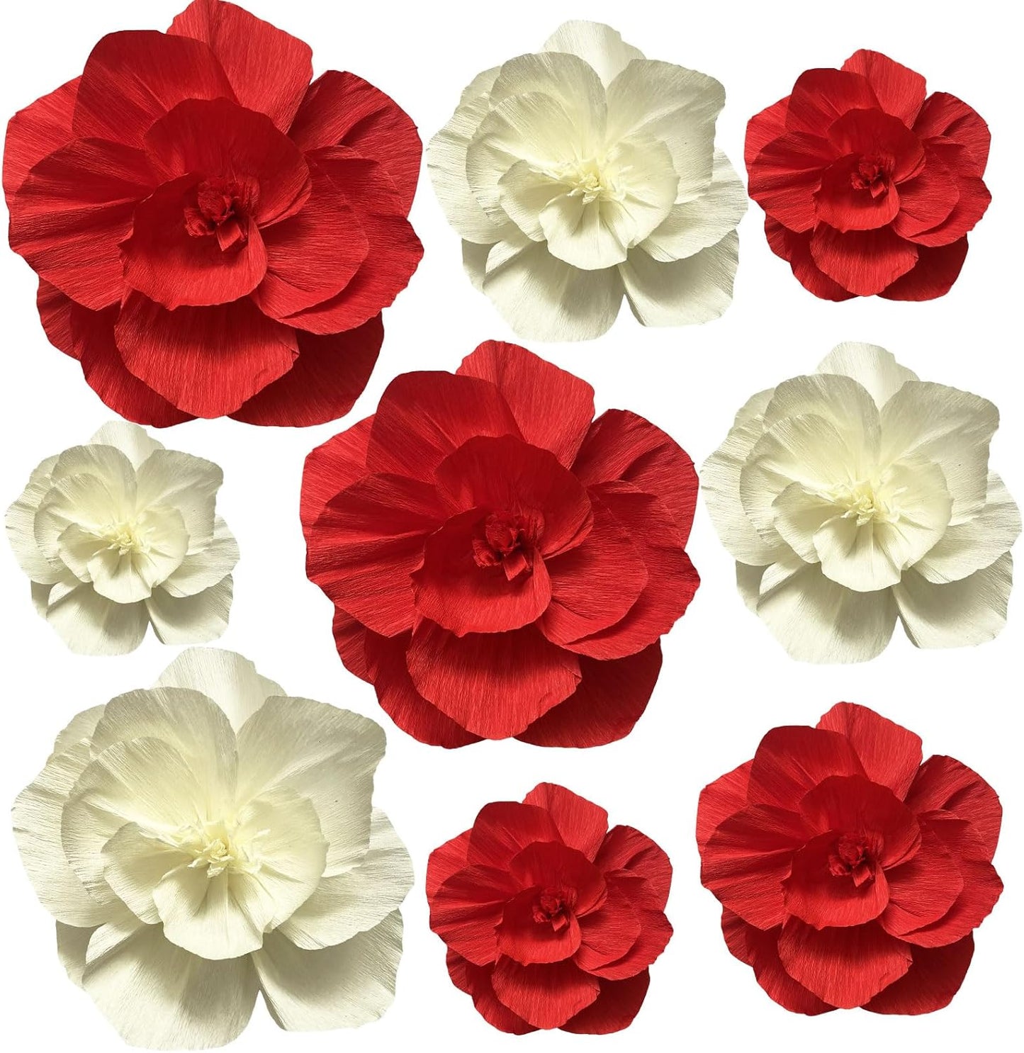 BRT Bearingshui Crepe Paper Flowers Decoration for Wall Total 9 Pcs, Artificial Flowers Backdrop for Wedding Decor Baby Bridal Shower Birthday Party, Red Beige 3D Wall Flowers Decor