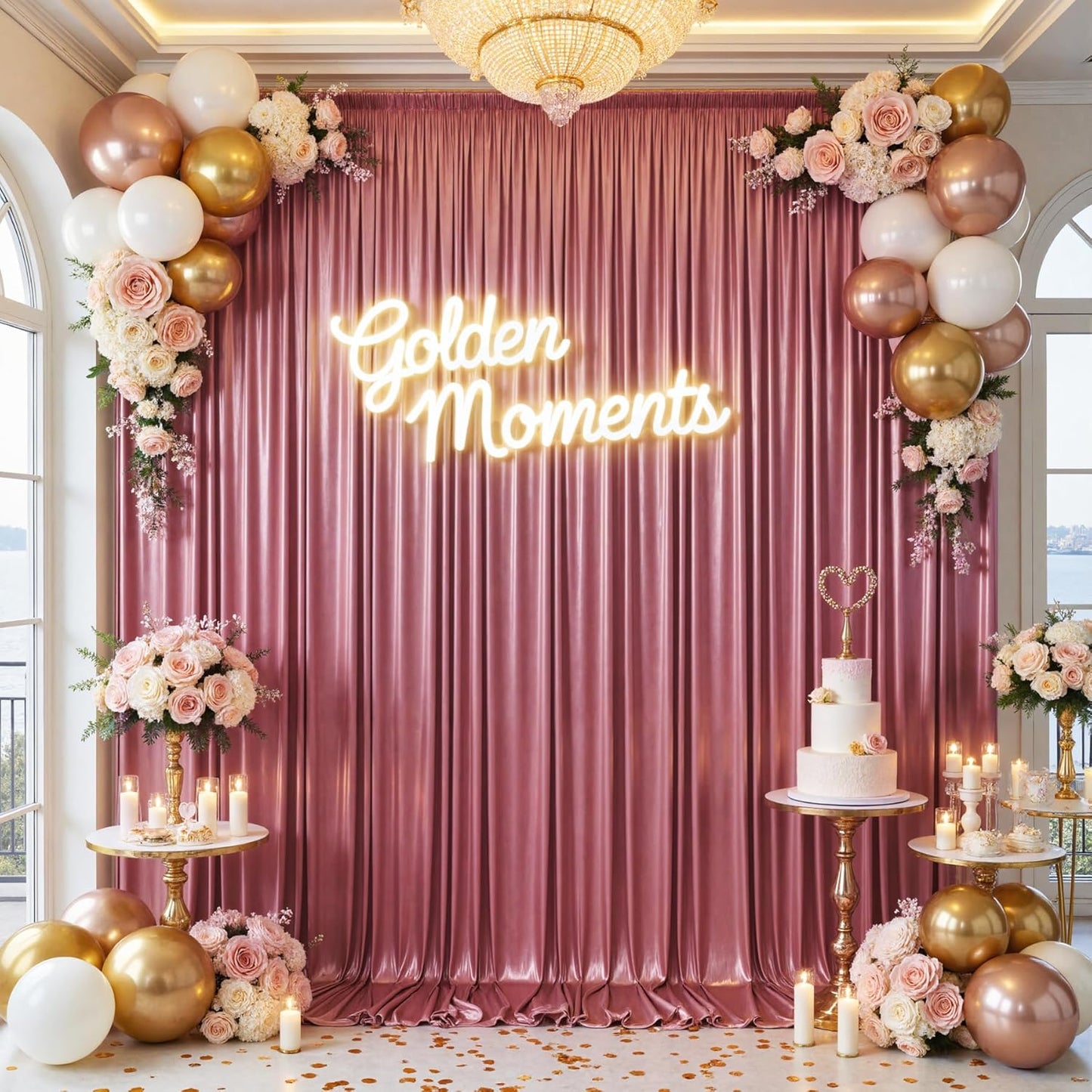 10x10ft Thick Rose Gold Glitter Backdrop Curtain Panels for Parties, Wrinkle Free Sequin Sparking Photo Backdrop Drapes, 2 Panels 5x10ft Shimmer Back Drop Cloth for Wedding Birthday Photography