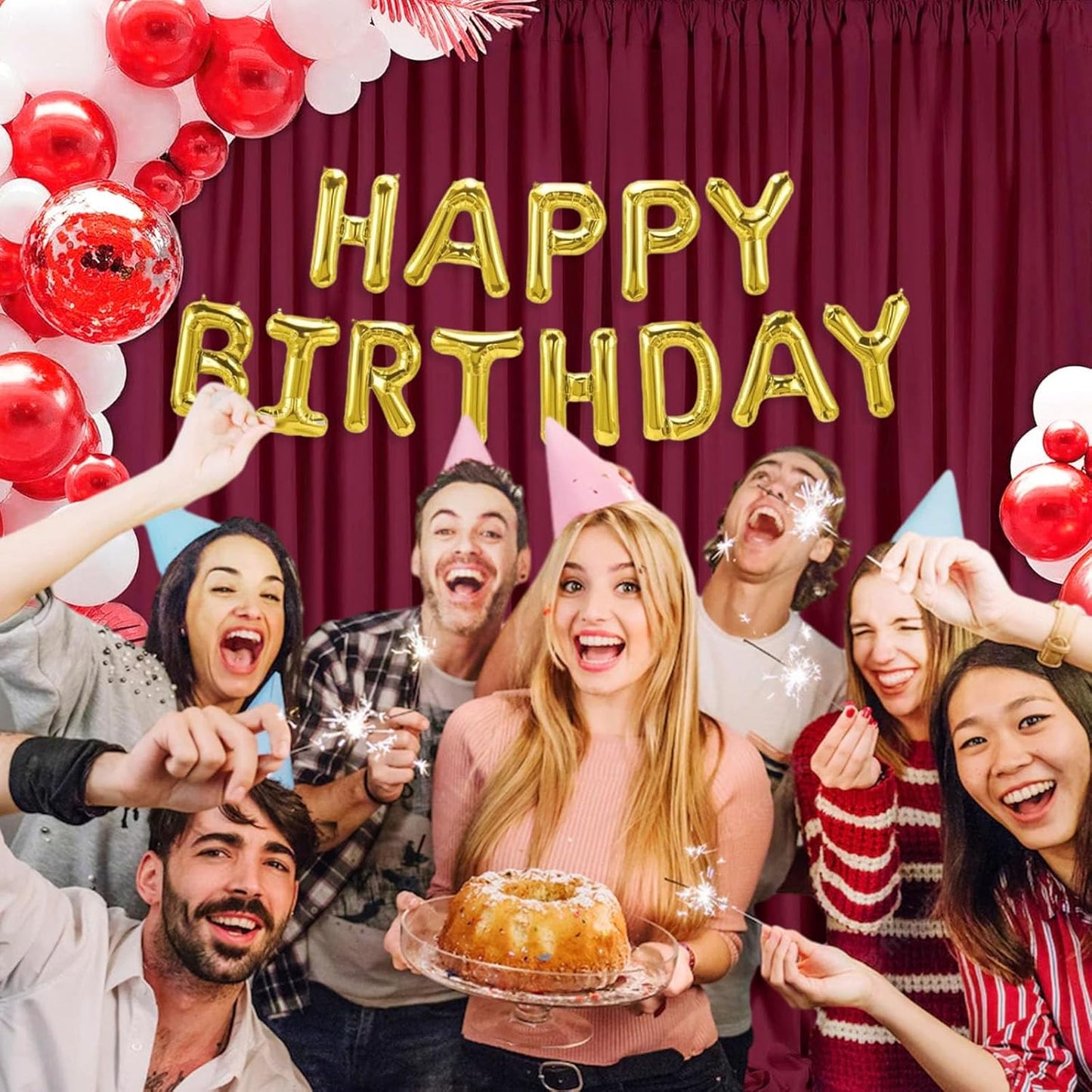 10 x 7 Feet Burgundy Backdrop Curtain for Partie, Background Curtains for Photoshoot, Birthday, Wedding, Halloween, Thanksgiving, Christmas, New Year Party Decorations 5Ft x 7Ft, 2 Panels