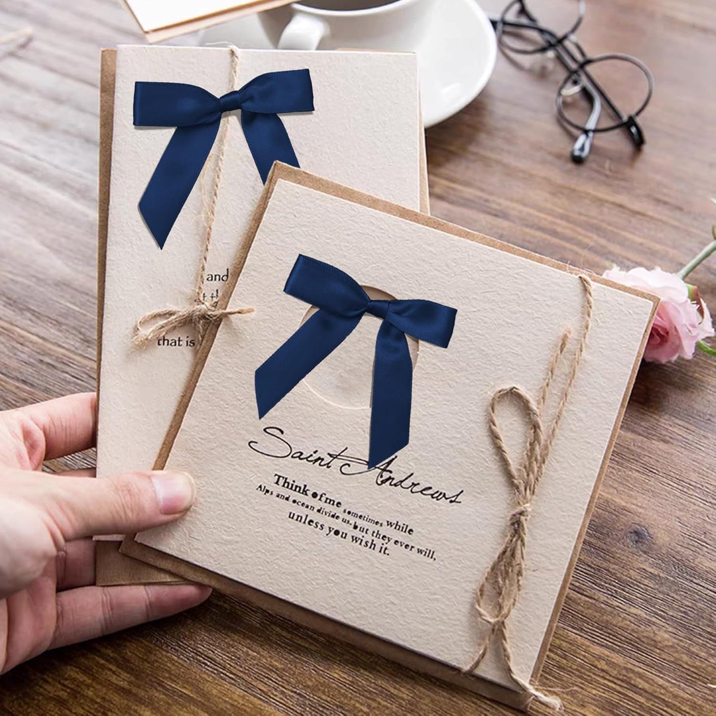 50Pcs Navy Blue Twist Tie Bows for Gift Wrapping 2.5" Satin Ribbon Bow for Treat Bags Cake Balloons Birthday Party Favors Wedding Decorations