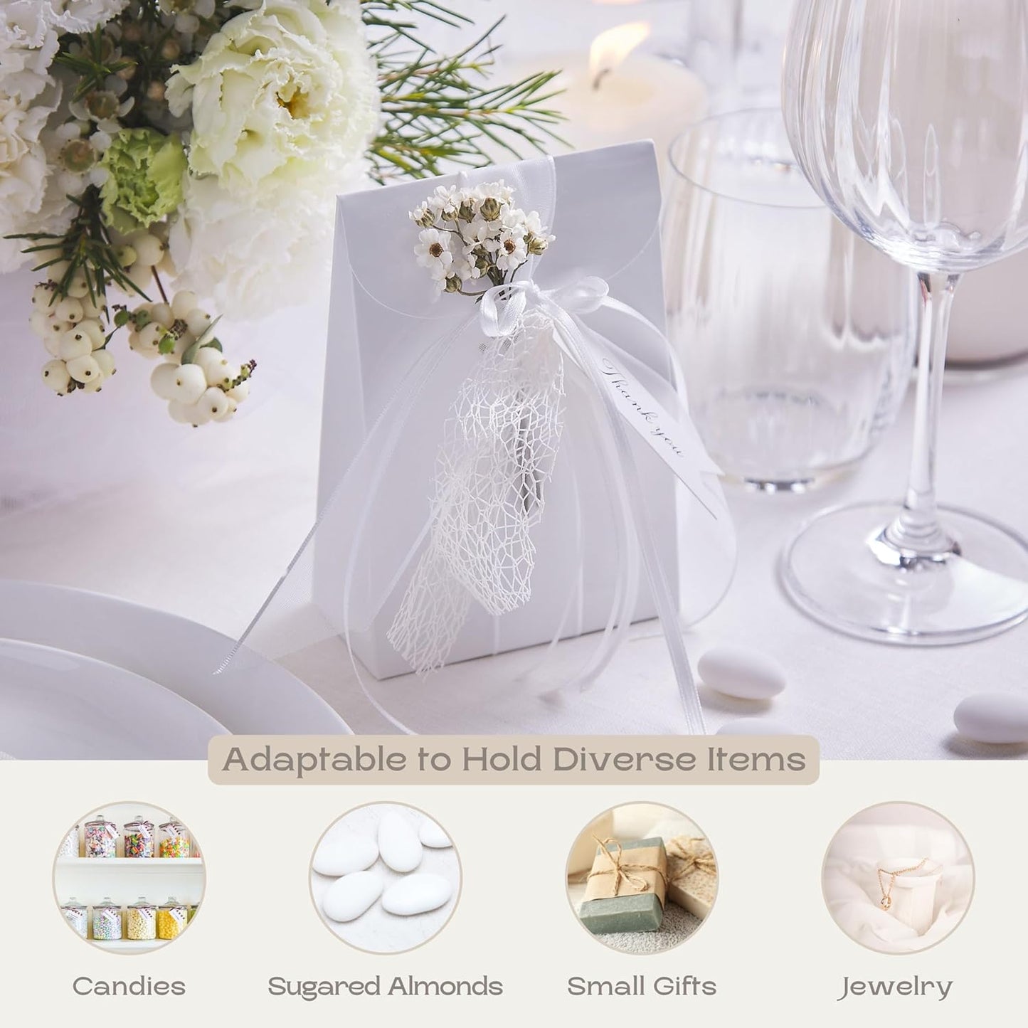 Boxes Craftory Pack of 20 Party Favor Boxes (3.54 x 1.77 x 5.11 inch) - Ideal for Wedding, Baby Shower and Bridal Shower - White