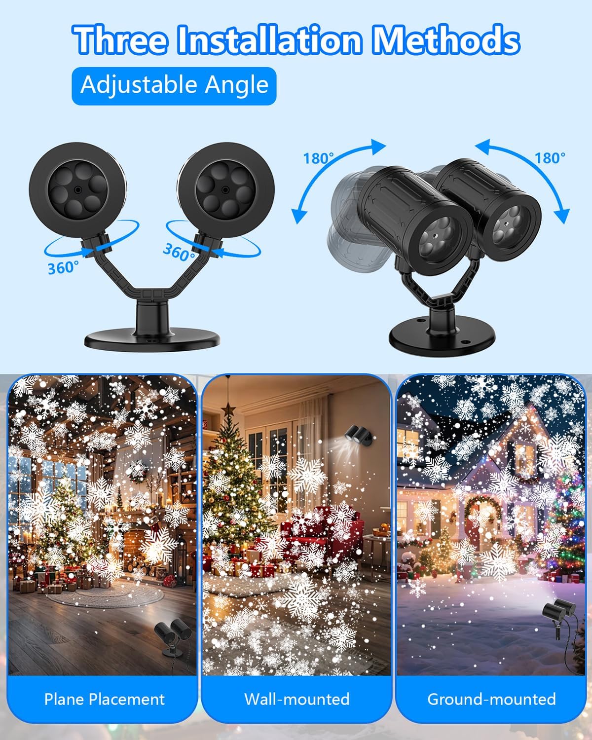 Christmas Projector Lights Outdoor, 2025 Upgraded Snowflake Double Head, 360° Rotating, IP65 Waterproof, Timer Function - Holiday, Party, Christmas Decorations & Gifts for Yard, Garden, Indoor