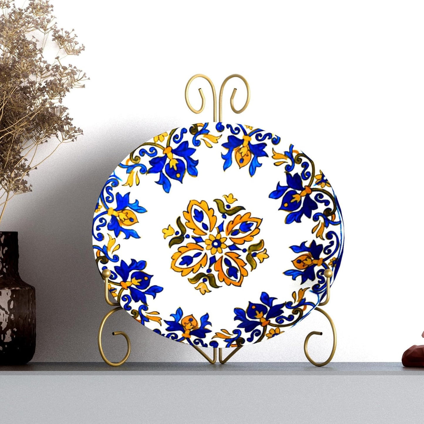 Plate Display Stands with Hinged Folding Design, 8 Inch Picture Frame Stand for Tables, Decorative Easels for Plates, Photos, Cards and Books, 8’’ Gold