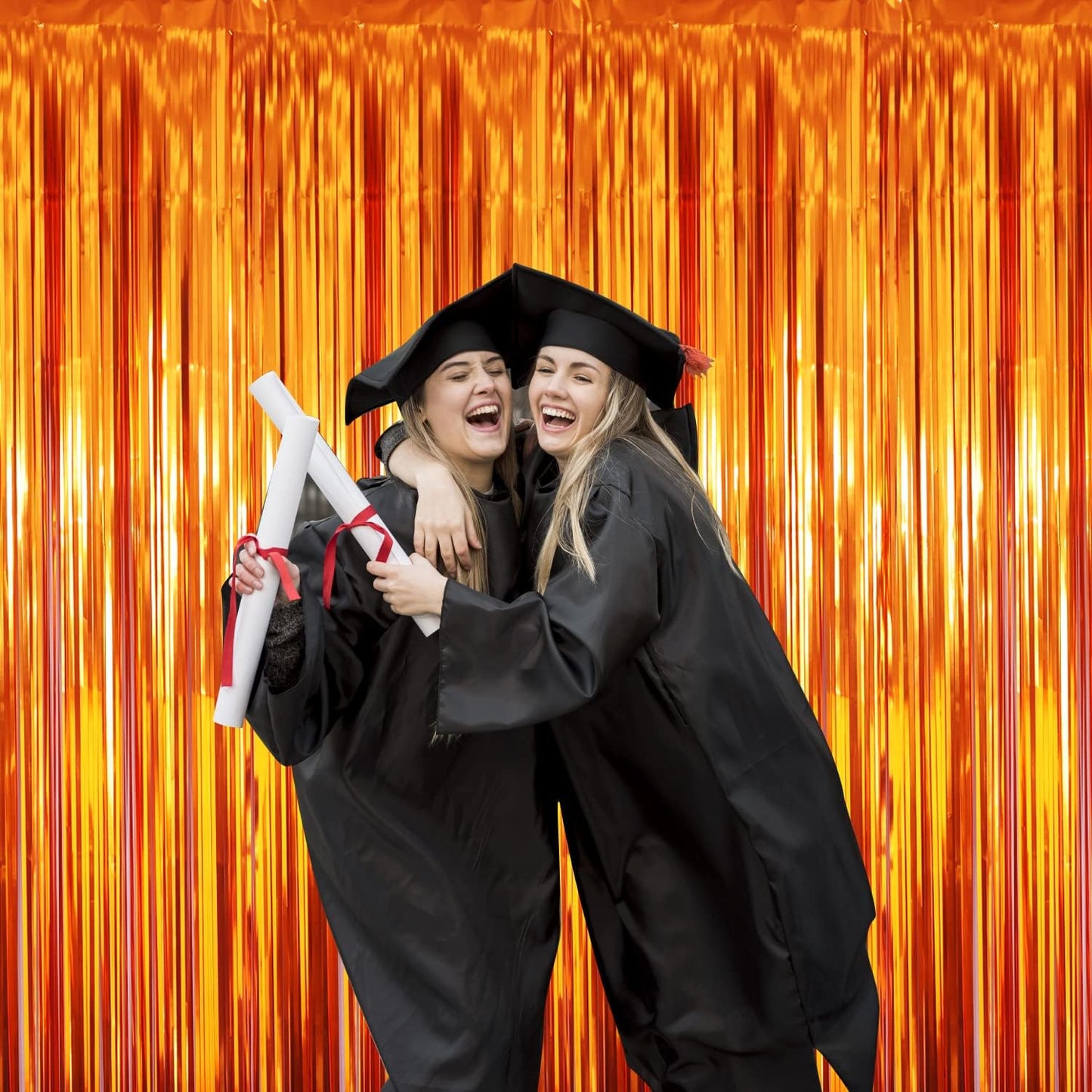 GOER 3.2 ft x 8.2 ft Metallic Tinsel Foil Fringe Curtains Party Photo Backdrop Party Streamers for Birthday,Graduation,New Year Eve Decorations Wedding Decor (5 Packs,Orange)