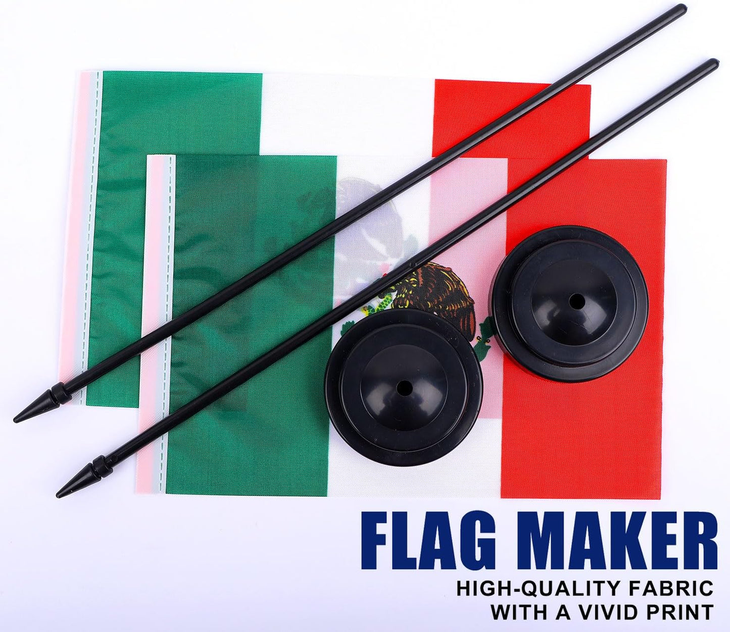 Mexico Desk Flag 12" Solid Pole Deluxe Set Mexican Flags Banner Mini Small Mexico Office Table Flags with Black Stand Base Desktop Decorations(2Pack)