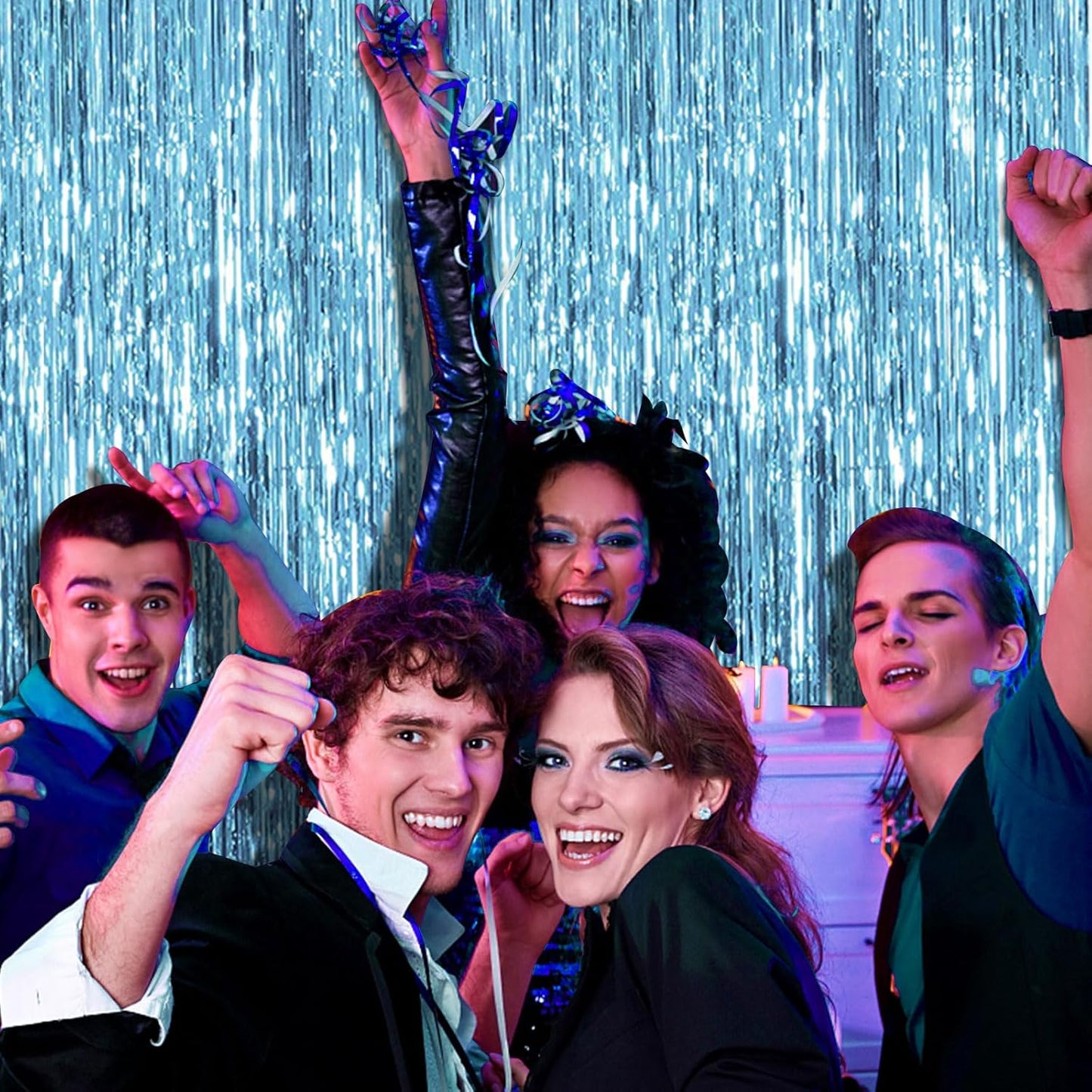 2 Pack Blue Backdrop Curtain Tinsel Streamers Ocean Themed Decor Birthday Party Decorations Foil Fringe Backdrop Graduation Baby Shower Bachelorette Winter Party Decorations Supplies