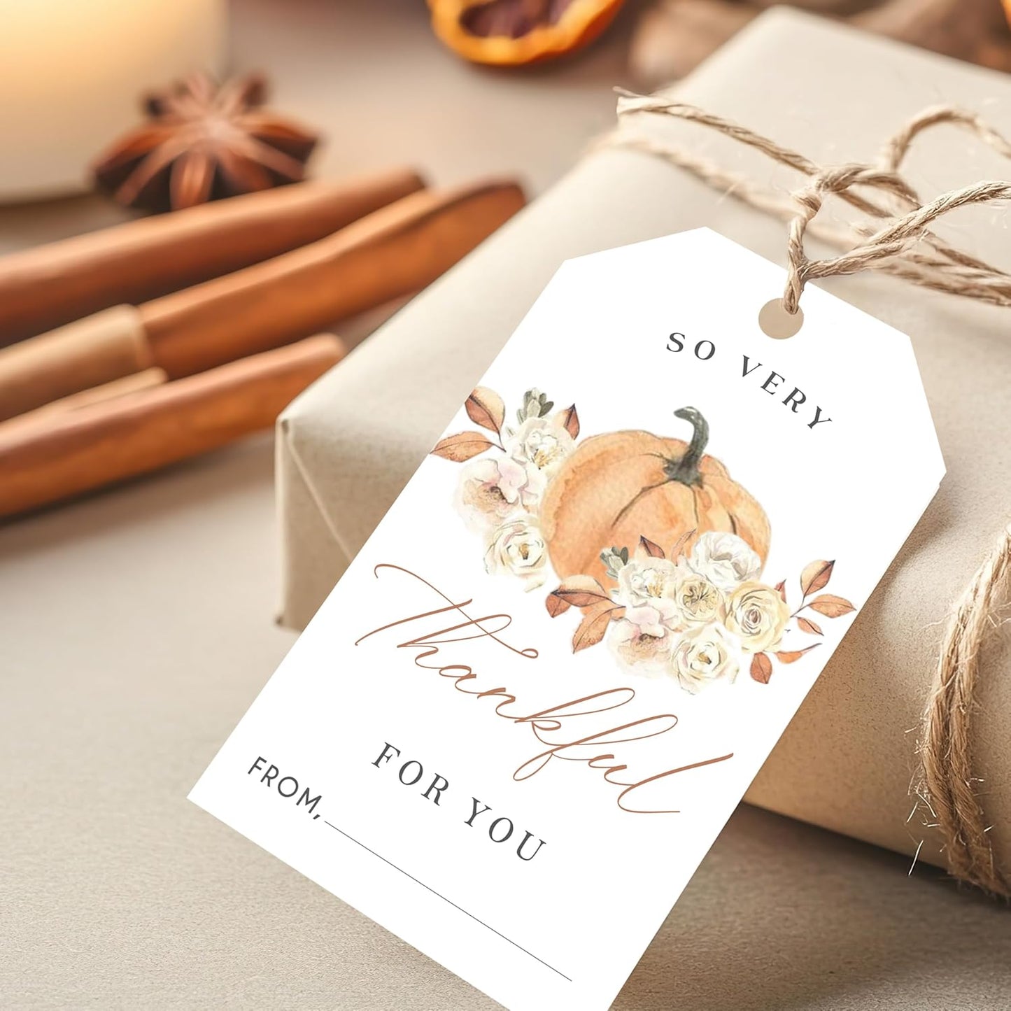 50 Pcs Fall Gift Tags, 2.1"×3.5" Autumn Florals Thank You Gift Tags for Party Favors, Pumpkin Thanksgiving Gifts Tags for Party Favor - B09