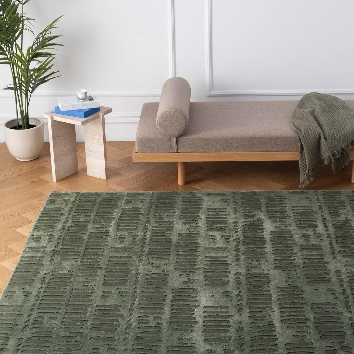 Revival Rugs Shell 10'6" x 14'3" Washable Area Rug for Living Room Bedroom - 100% Recycled Oeko-TEX Certified, Medium Pile, Green