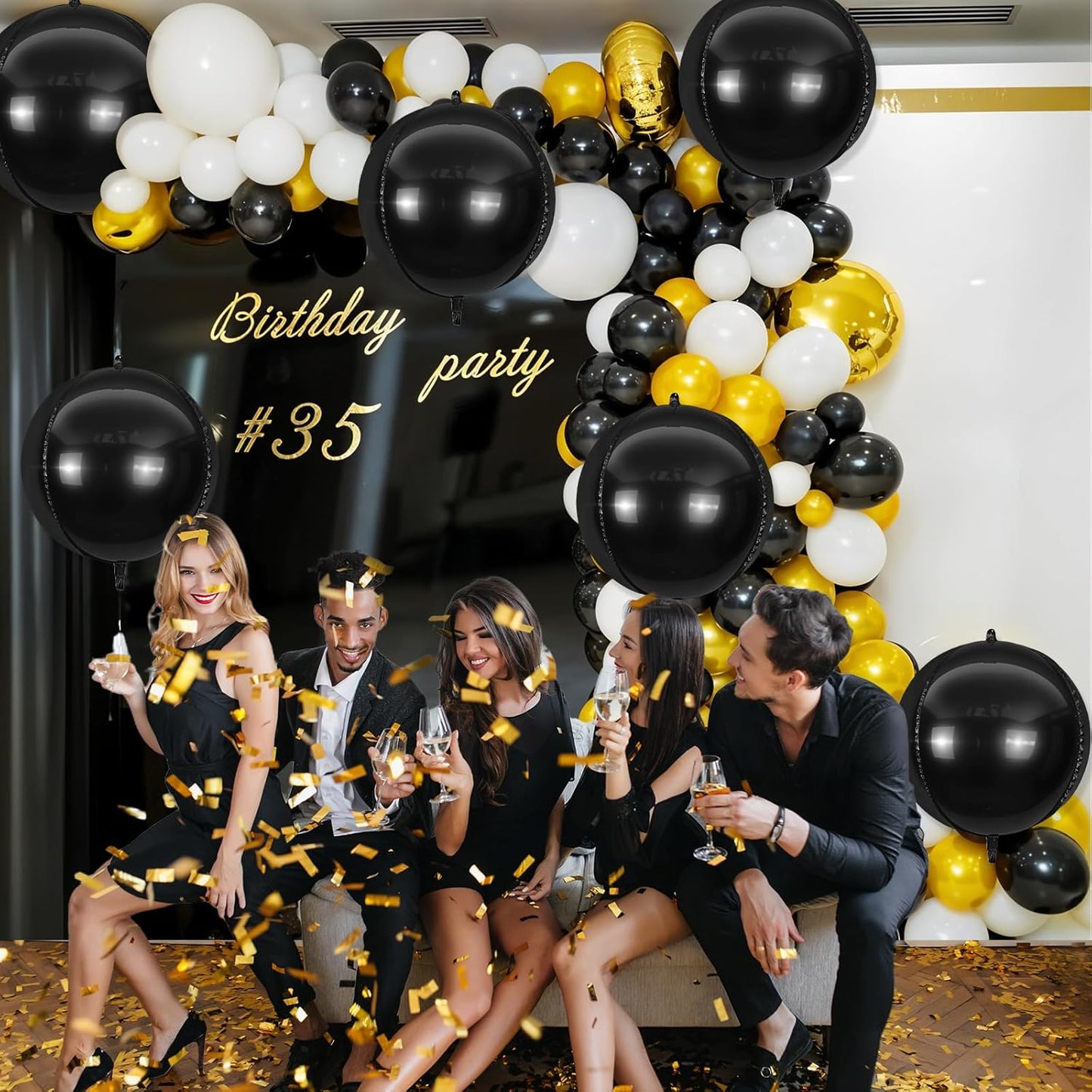 6Pcs Black Round Foil Balloons,Giant 4D Round Ball Balloons,22 Inch Metallic Black Balloon for Birthday Wedding Graduation Prom Party Decorations