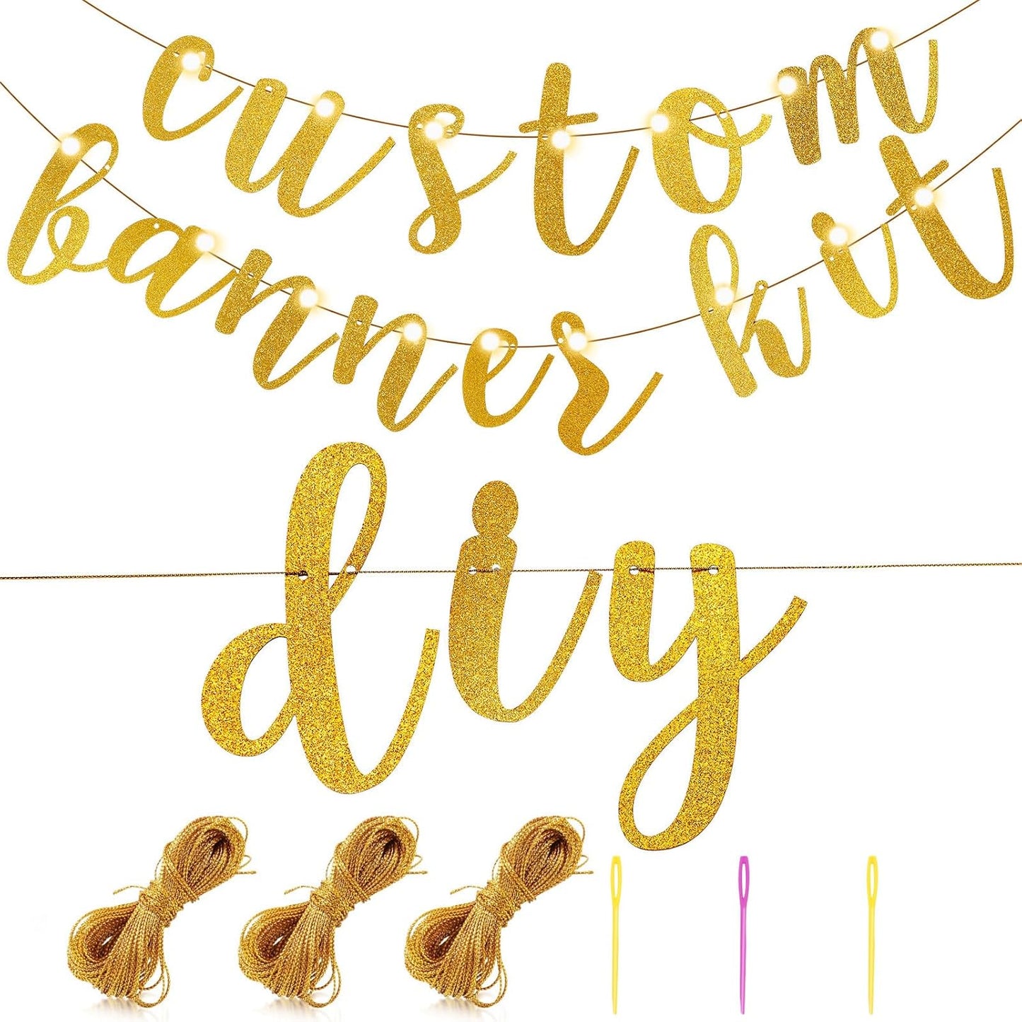 TaoBary 167 Pcs DIY Banner Kit Happy Birthday Glitter Banner Customizable Glitter Make Your Own Kit 162 Letters Symbols and Numbers 3 Rope for Birthday Halloween Wedding Christmas(Gold)