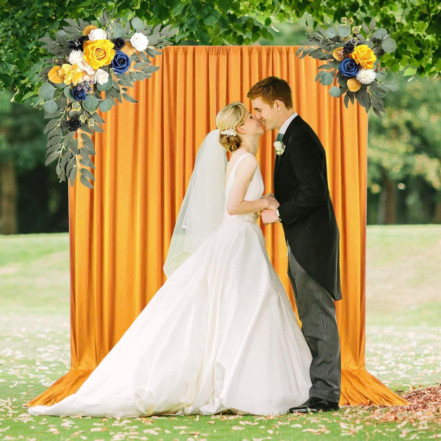 10 x 7 Feet Orange B Backdrop Curtain for Partie, Background Curtains for Photoshoot, Birthday, Wedding, Halloween, Thanksgiving, Christmas, New Year Party Decorations 5Ft x 7Ft, 2 Panels