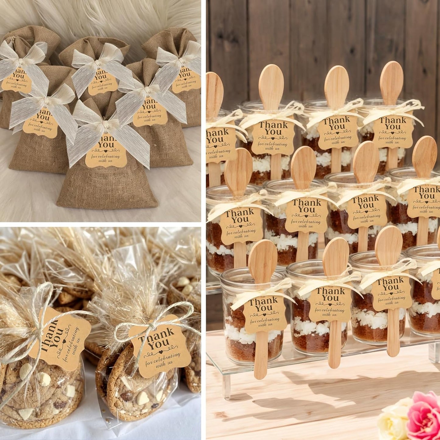 SallyFashion 150 PCS Thank You Brown Gift Tags with String, 2 x 3 Inches Paper Gift Tags for Party Favors Weddings, Bridal and Baby Showers Birthdays