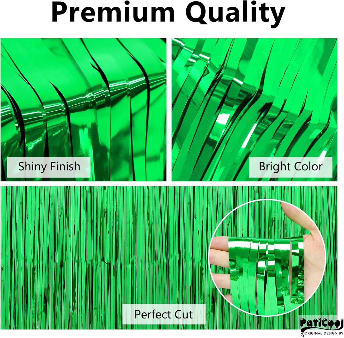 Green Streamers - Thicken 2 Pack 3.2 x 8.2 FT - Tinsel Foil Fringe Curtains Party Backdrop for Birthday, Dinosaur, Jungle, Football, Golf Party Decorations