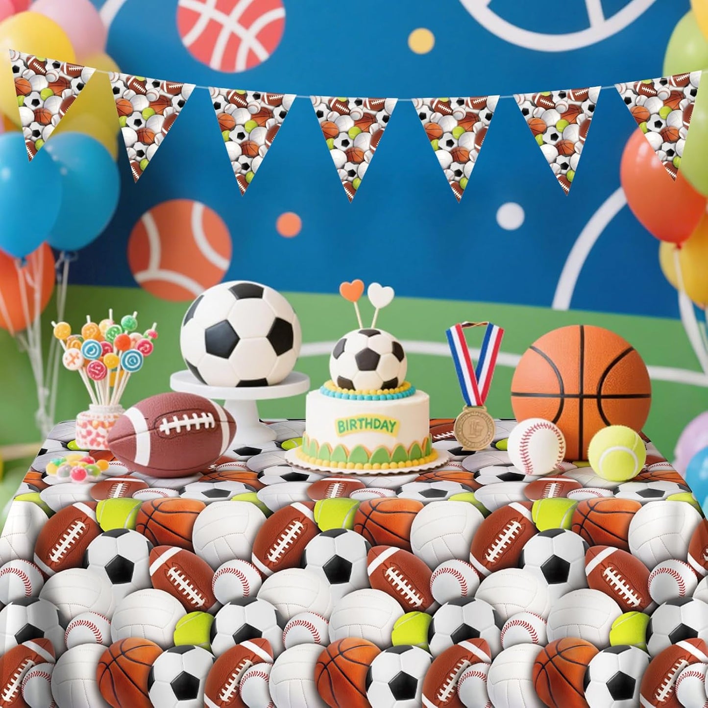 Gatherfun Sports-Themed Party Pack: 2-Pack Boys Birthday Decorations, Disposable Plastic Tablecloth for Sports Birthday Party Decorations，54 x 108 Inches
