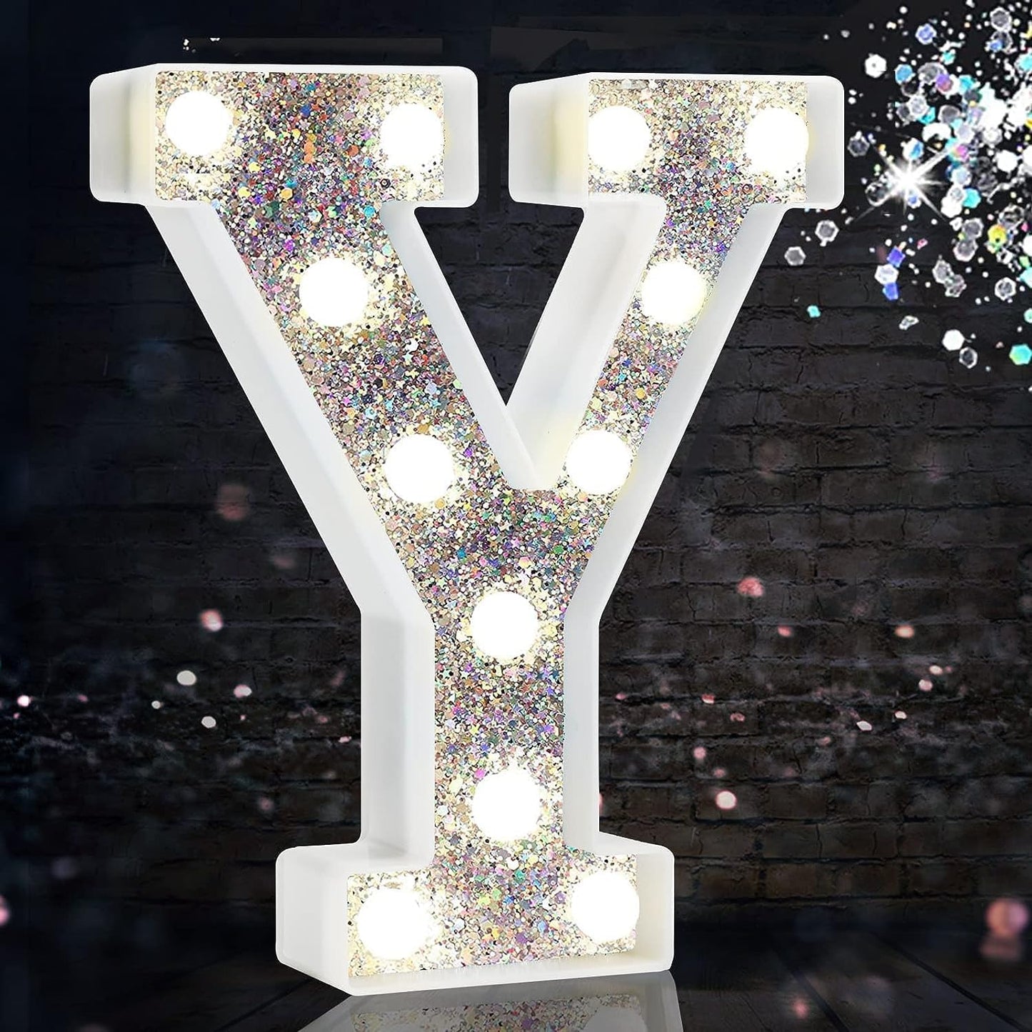 Pooqla Light Up Letters, LED Marquee Letters for Silver Birthday Decorations, Battery Powered Night Light Teenager Girl Room Decor, Gift for Girls Boys Wedding Bedroom Christmas Party Decor, Letter Y